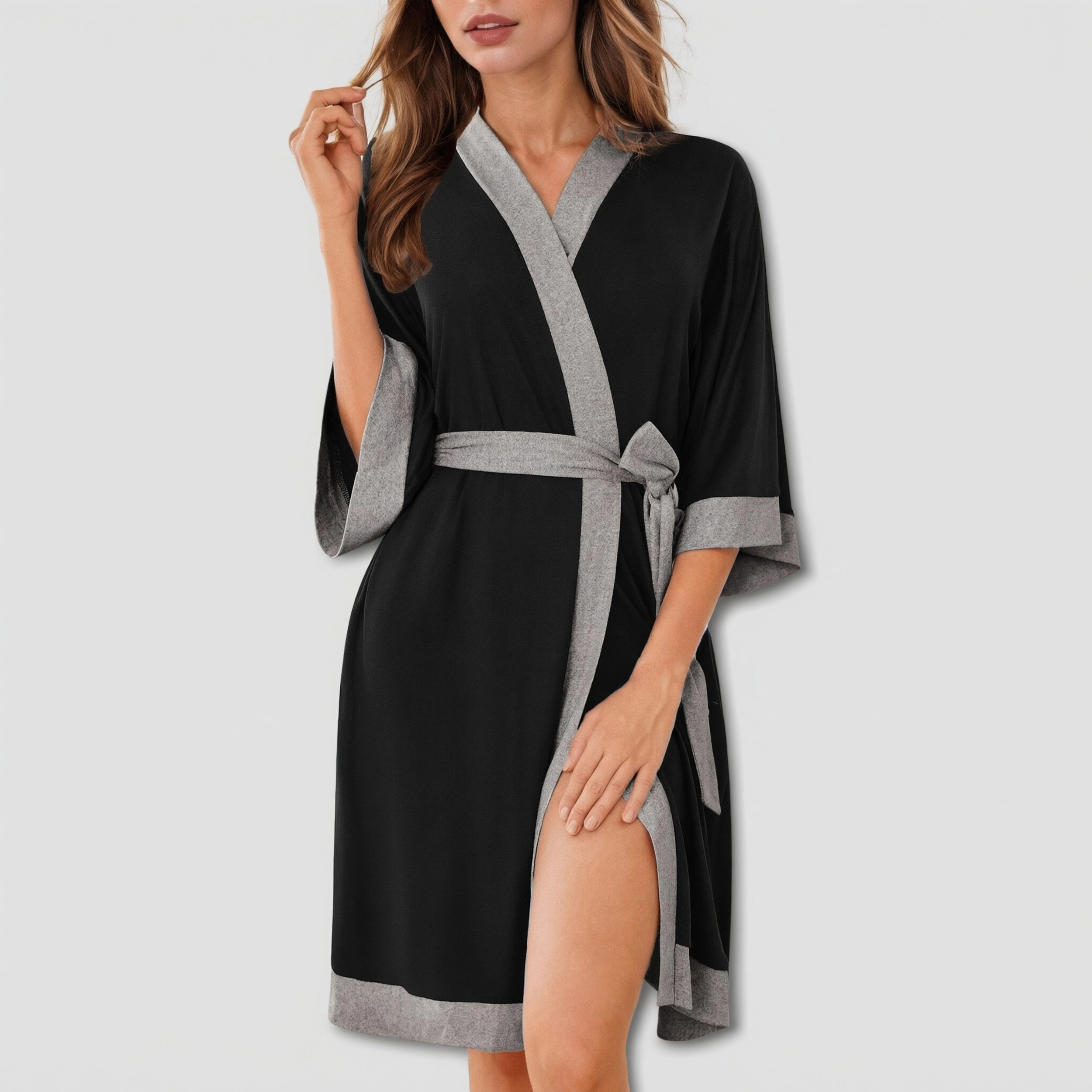 Ekouaer Robes for Women Knee Length Bathrobe Lightweight Kimono Robe 3/4 Sleeve Sleepwear