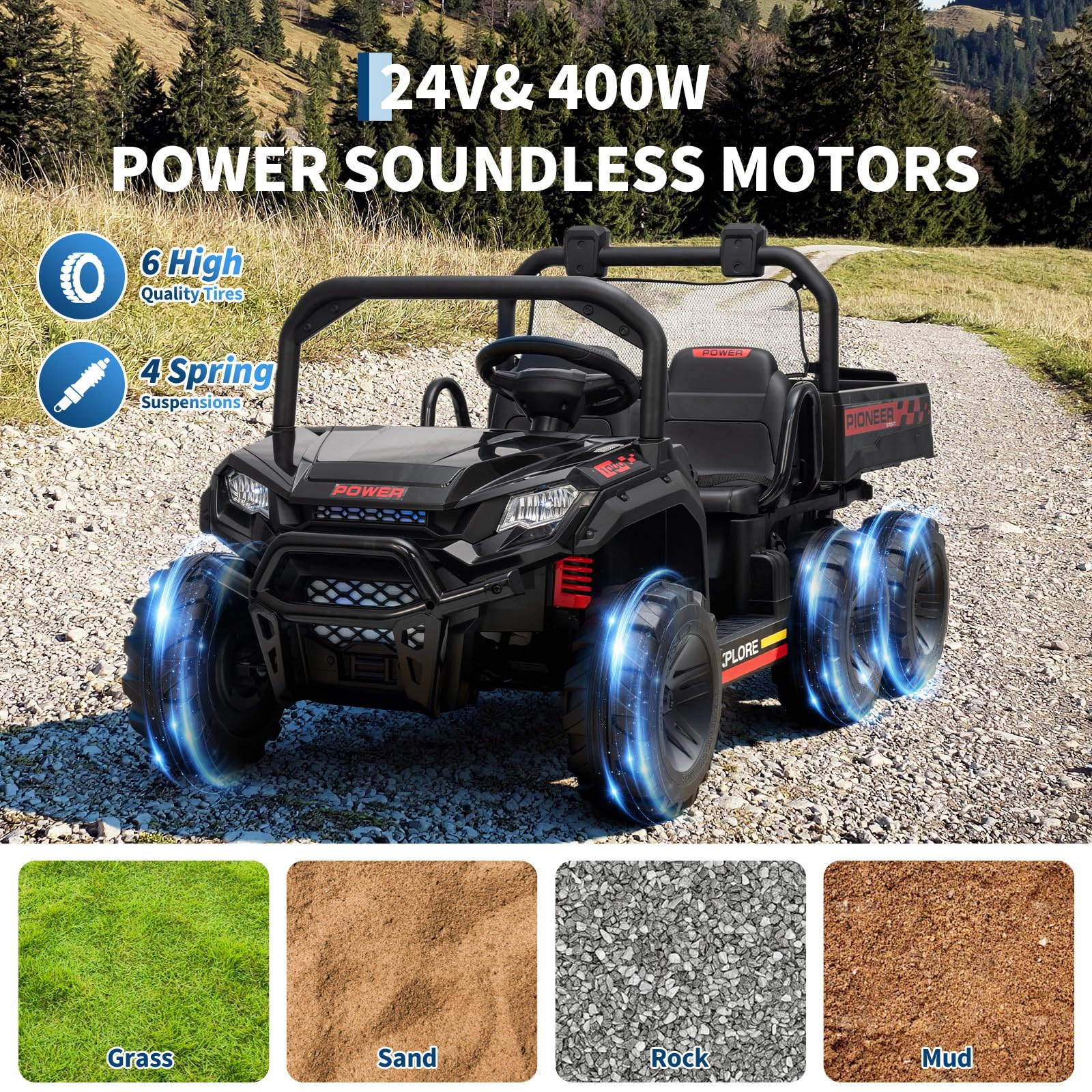 Enjyam 24V Ride on Dump Truck for Kids, 2 Seater 4WD Electric Off-Road Vehicle w/Remote, Bed, 3 Speed