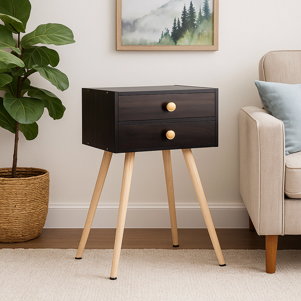 Hivvago Mid Century Modern 2-Drawer Bedside Table