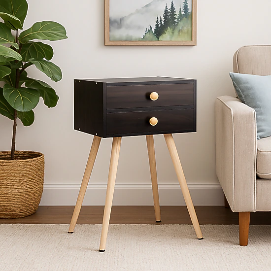 Hivvago Mid Century Modern 2-Drawer Bedside Table