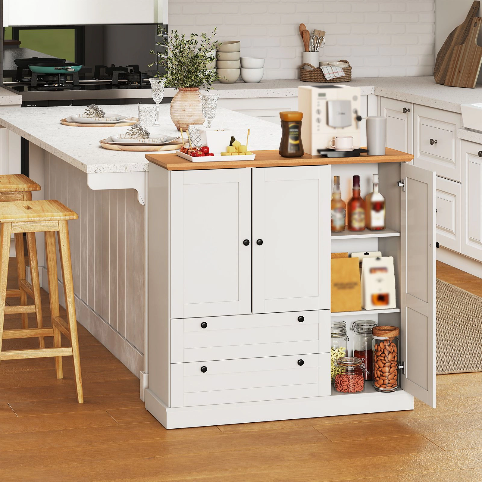 SlickBlue 47.5 Inch Kitchen Pantry Cabinet with Drawers and Storage White