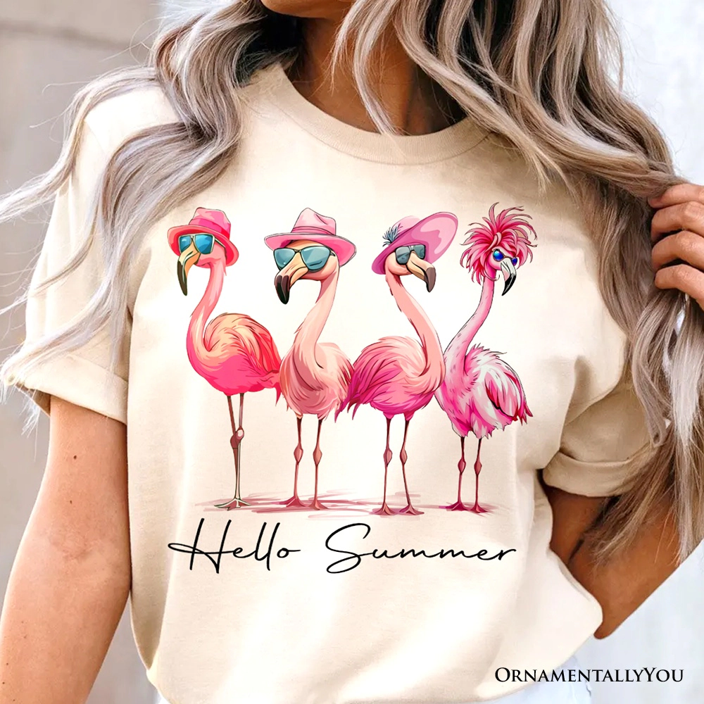 OrnamentallyYou Womens Flamingo Hello Summer T-Shirt