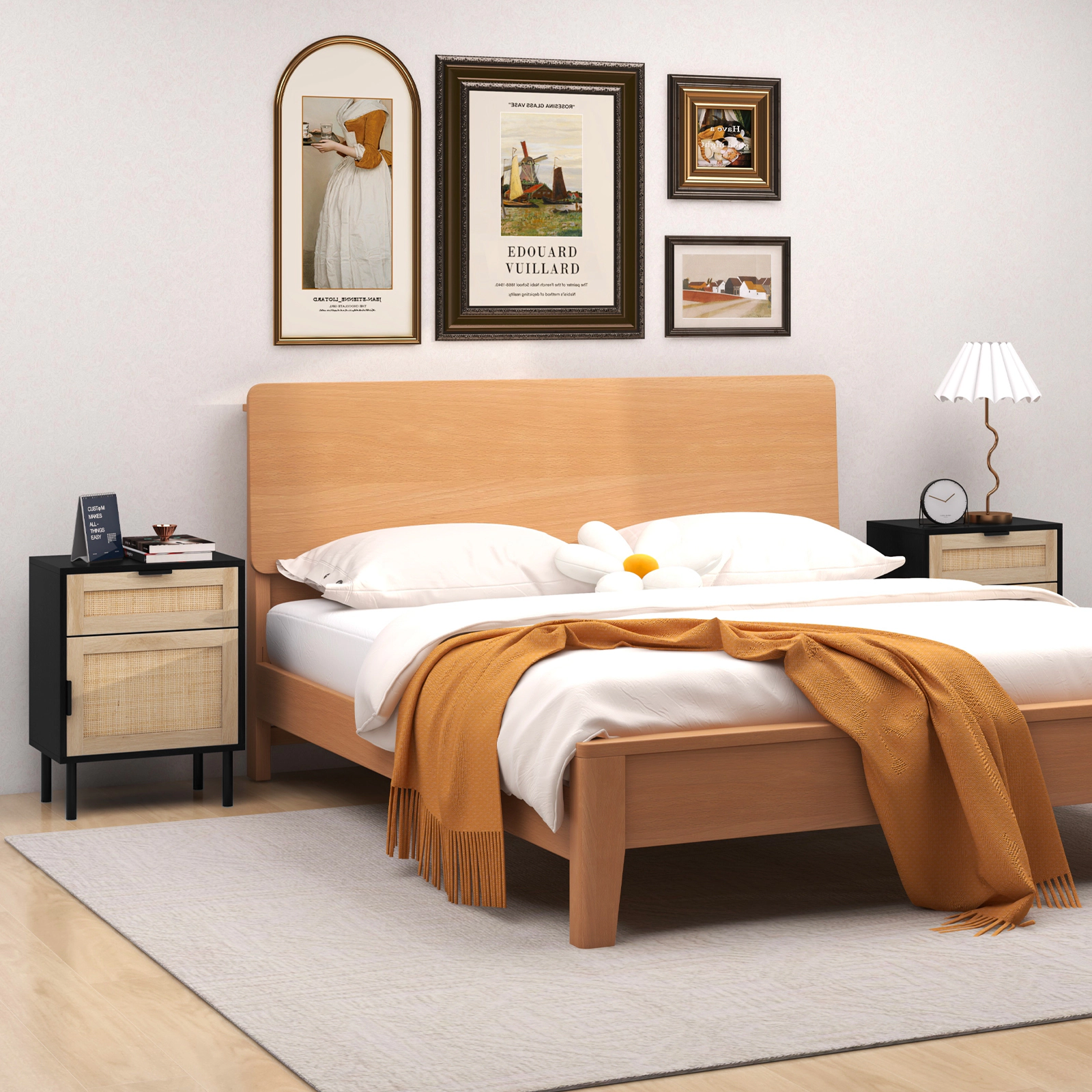 Glintex 2-Piece Rattan Nightstand Set with Soft-Close Hinge Cabinet and Anti-Toppling Kit, Natural
