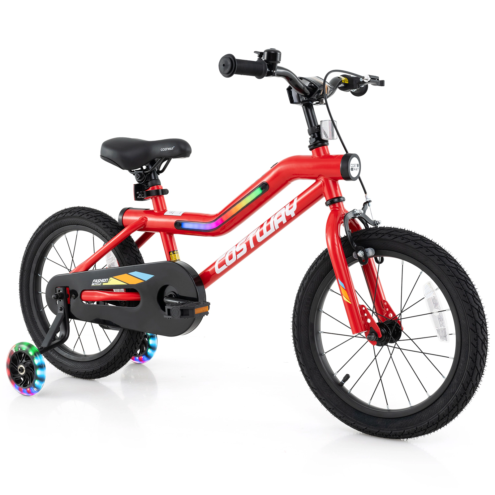 LJG Patented Kids Bike with LED Lights Adjustable Carbon Steel Bicycle