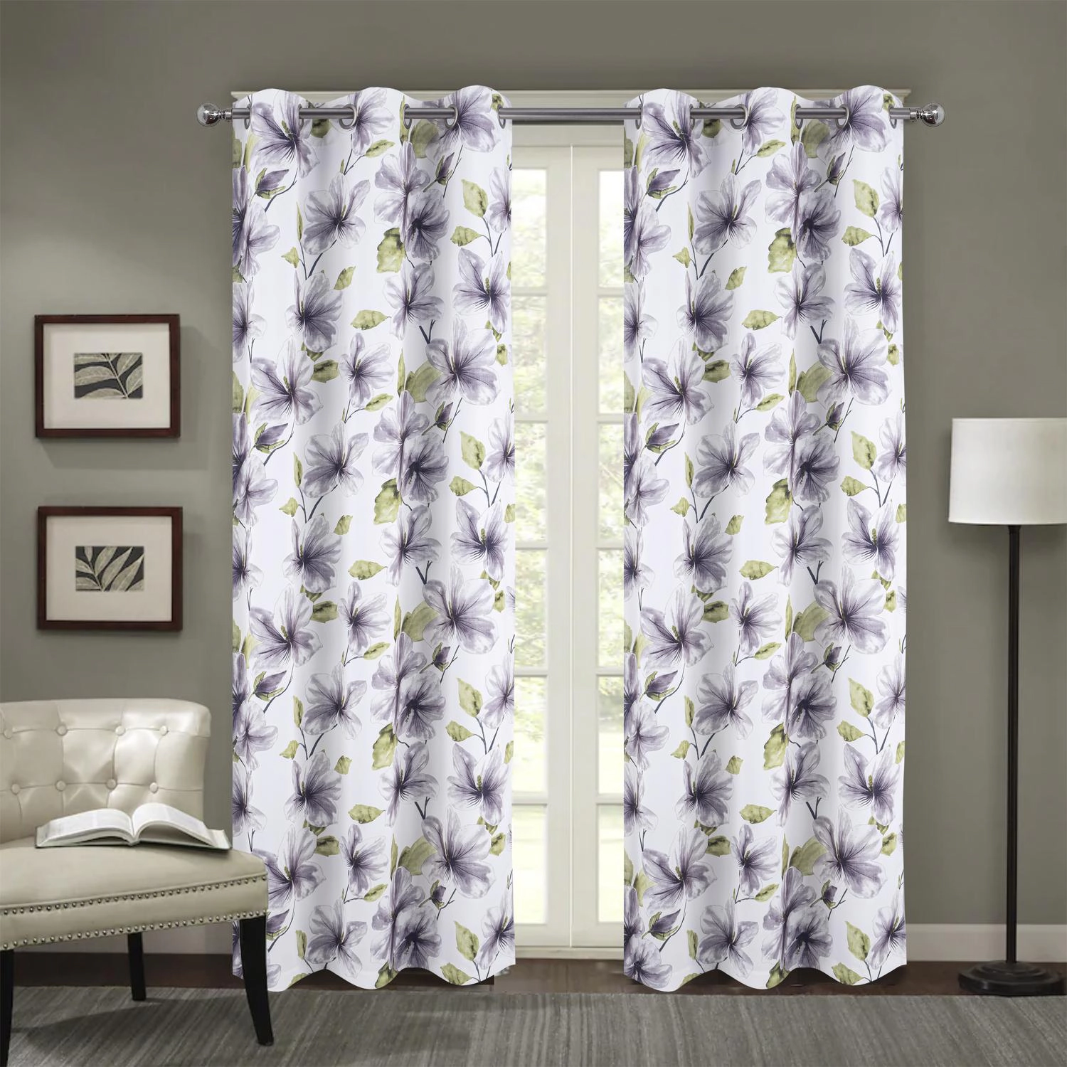 RT Designer Collection April Printed Blackout Luxurious Decorative Grommet Curtain Panel 54" x 84" Silver