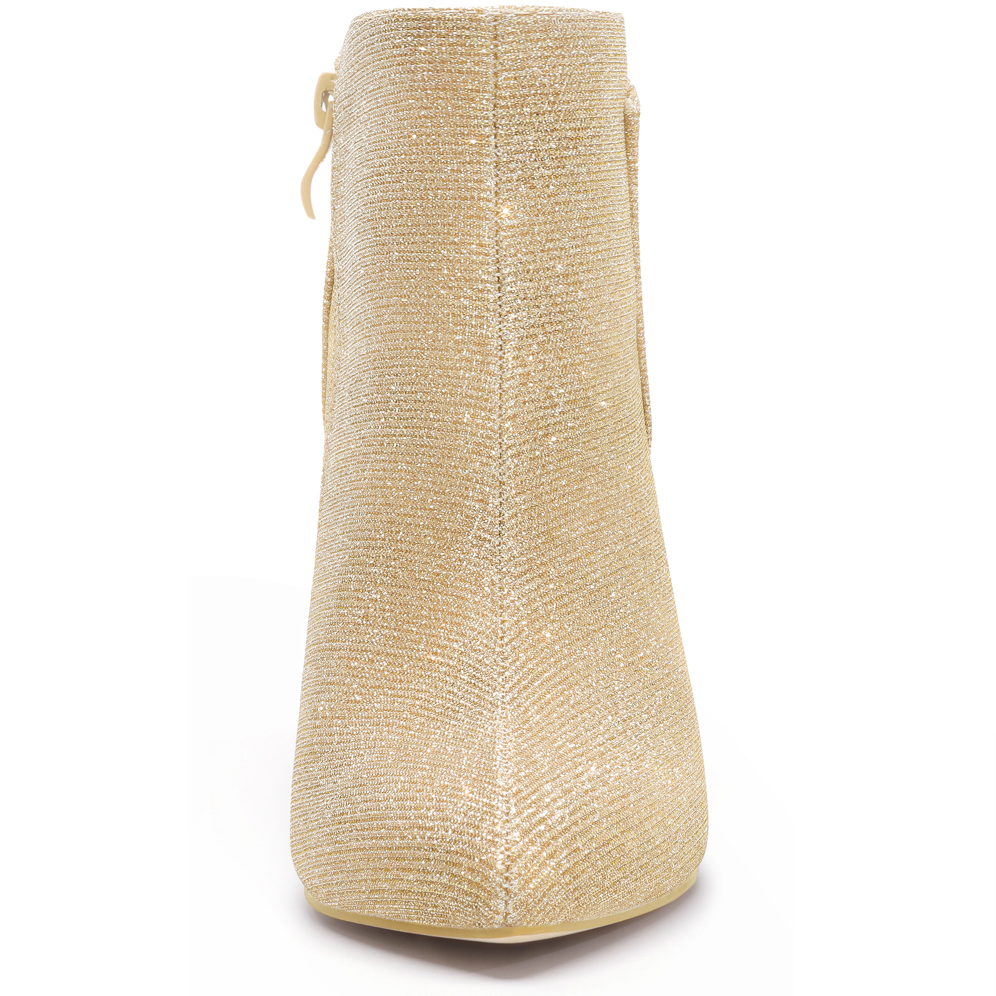 BLISSFUL STEP Women Glitter Pointed Toe Zipper Stiletto Heel Ankle Boots