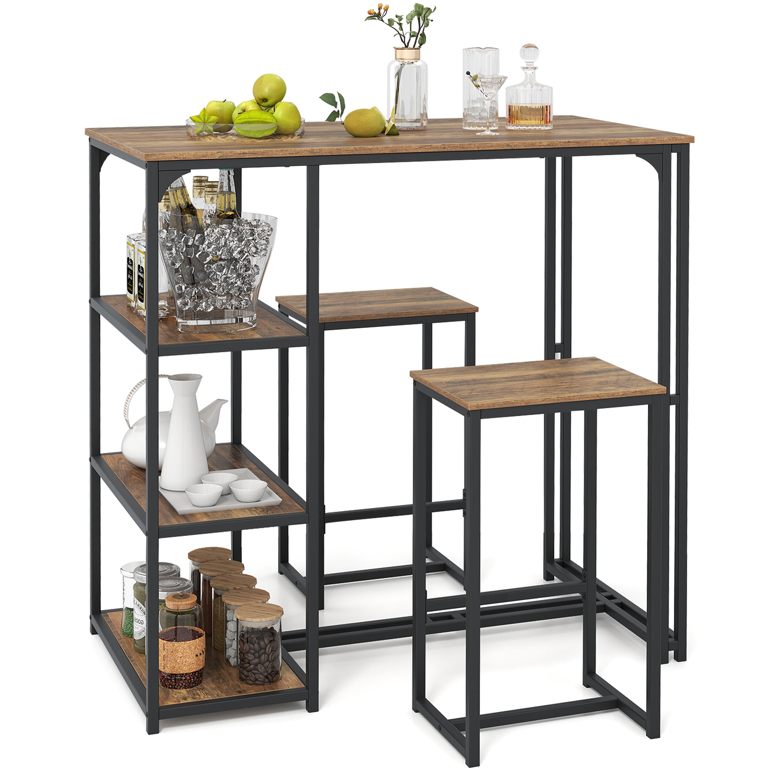 LJG 3-Piece Bar Table Set for 2 Bar-Height Dining Table with 2 Stools