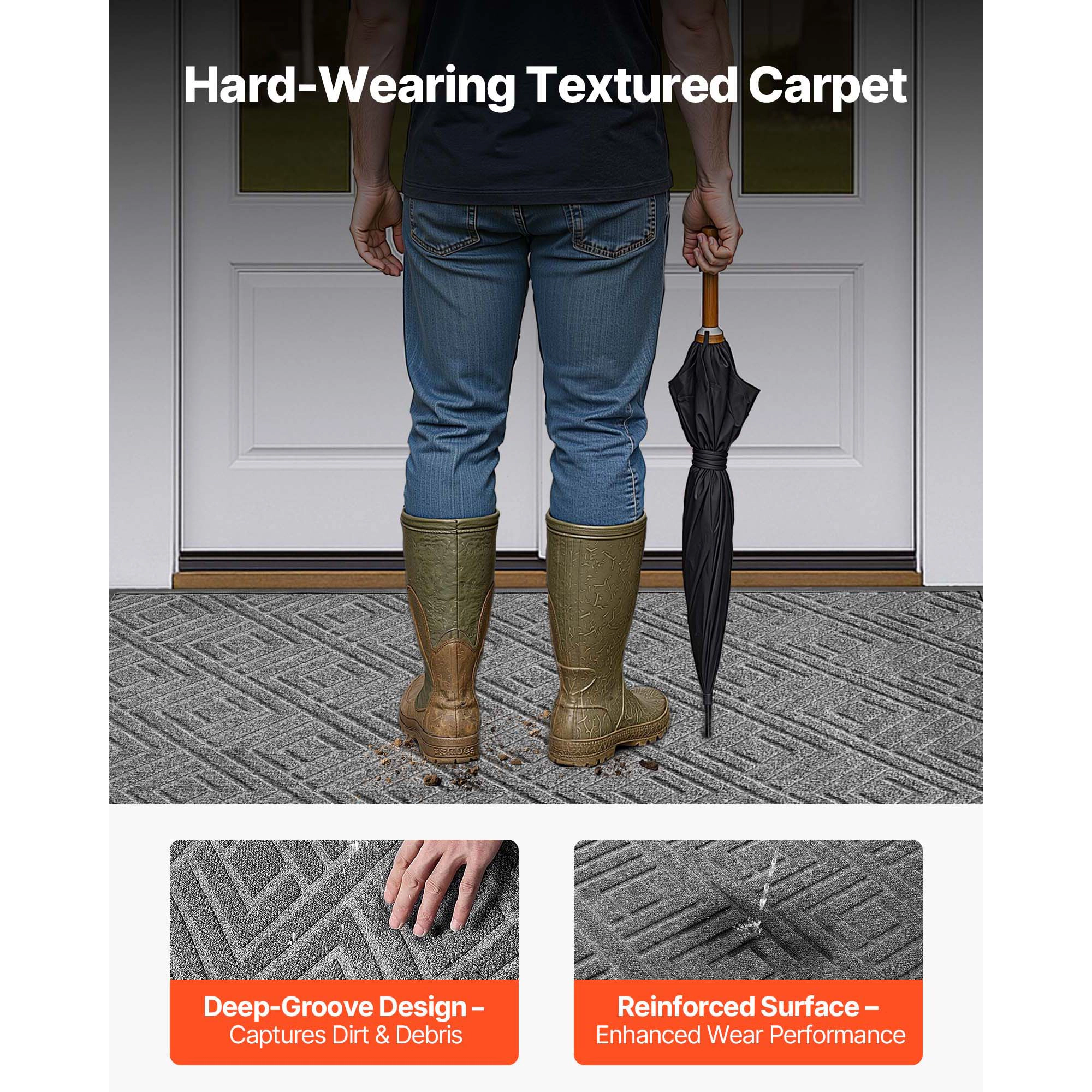 HONGGE Front Door Mat Commercial Floor Mat for Indoor and Outdoor Modern Stylish Carpet with TPE Backing Heavy Duty