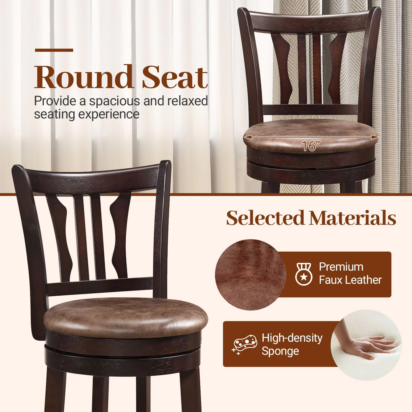 SlickBlue Counter Height Swivel Bar Chairs with Backrest and Footrest Set of 2