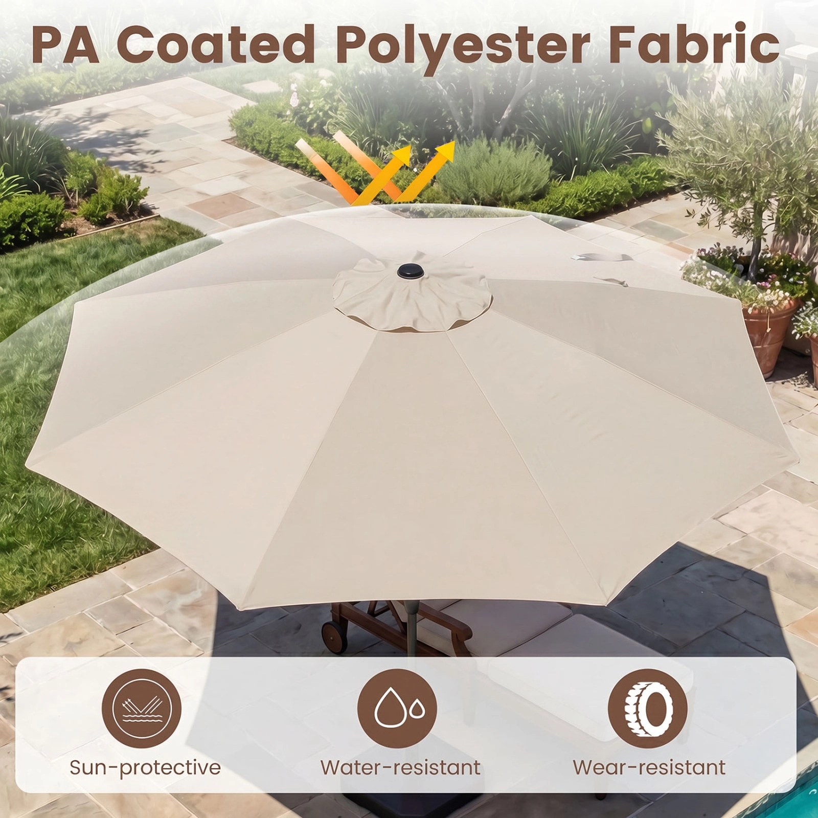 SUGIFT 10-ft Scalloped Patio Umbrella with Push Button Tilt 8 Fiberglass Ribs 9.4 x 8.2-ft Frame Beige/Tan