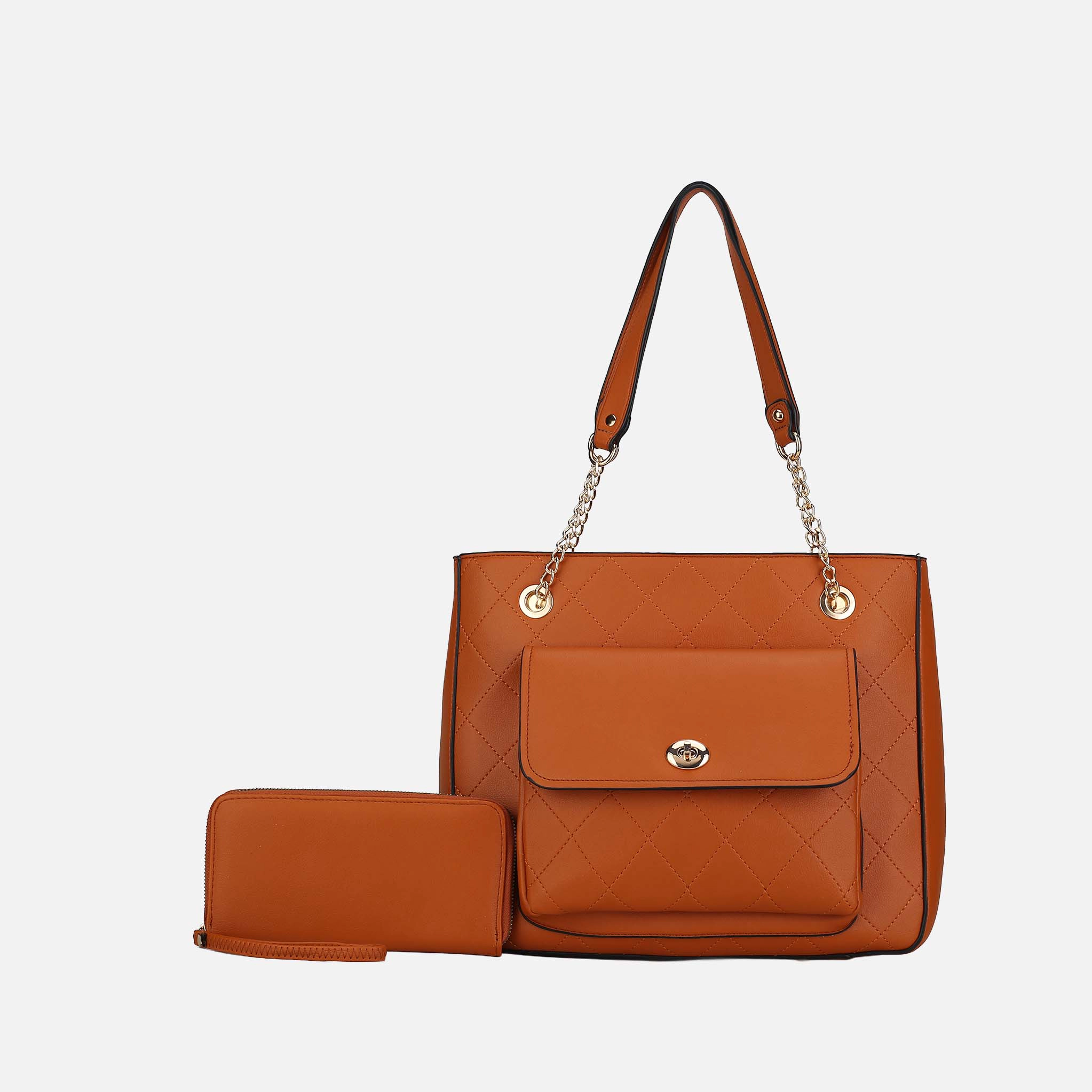 Mia K Collection Jenna Quilted Vegan Leather Shoulder Bag with Matching Wallet