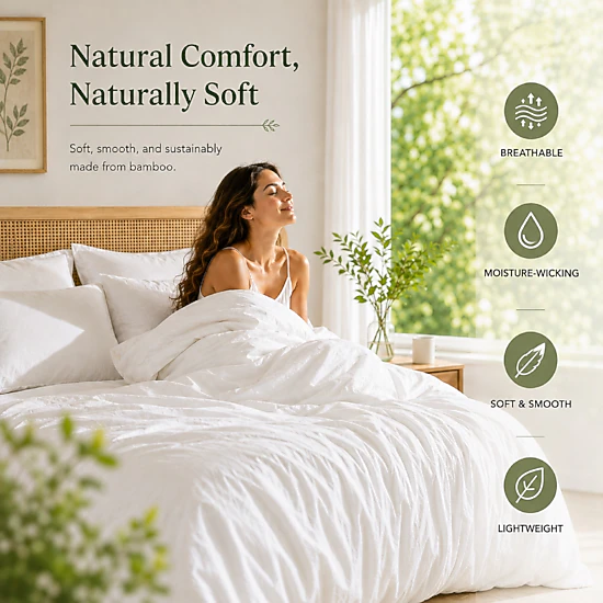 Puredown Selected Rayon from Bamboo Duvet Cover Set, Cooling Soft Breathable Bedding