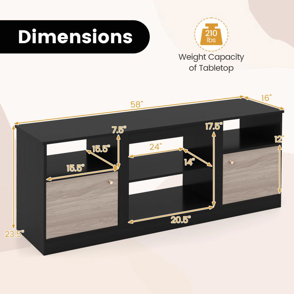 Hivvago Entertainment Center With Adjustable Shelf & Open Compartment For 65” Tvs