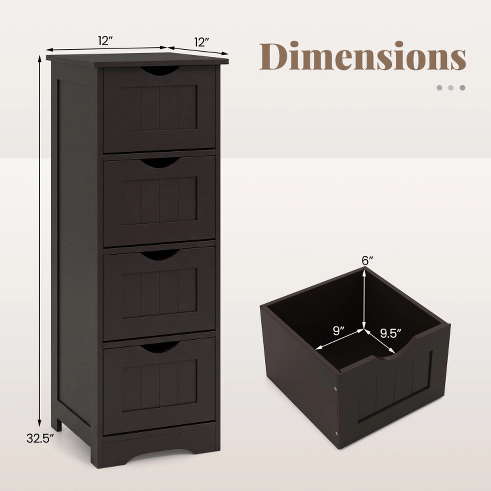 SUGIFT 4-Drawer Freestanding Bathroom Floor Cabinet with Anti-Toppling Device Dark Brown