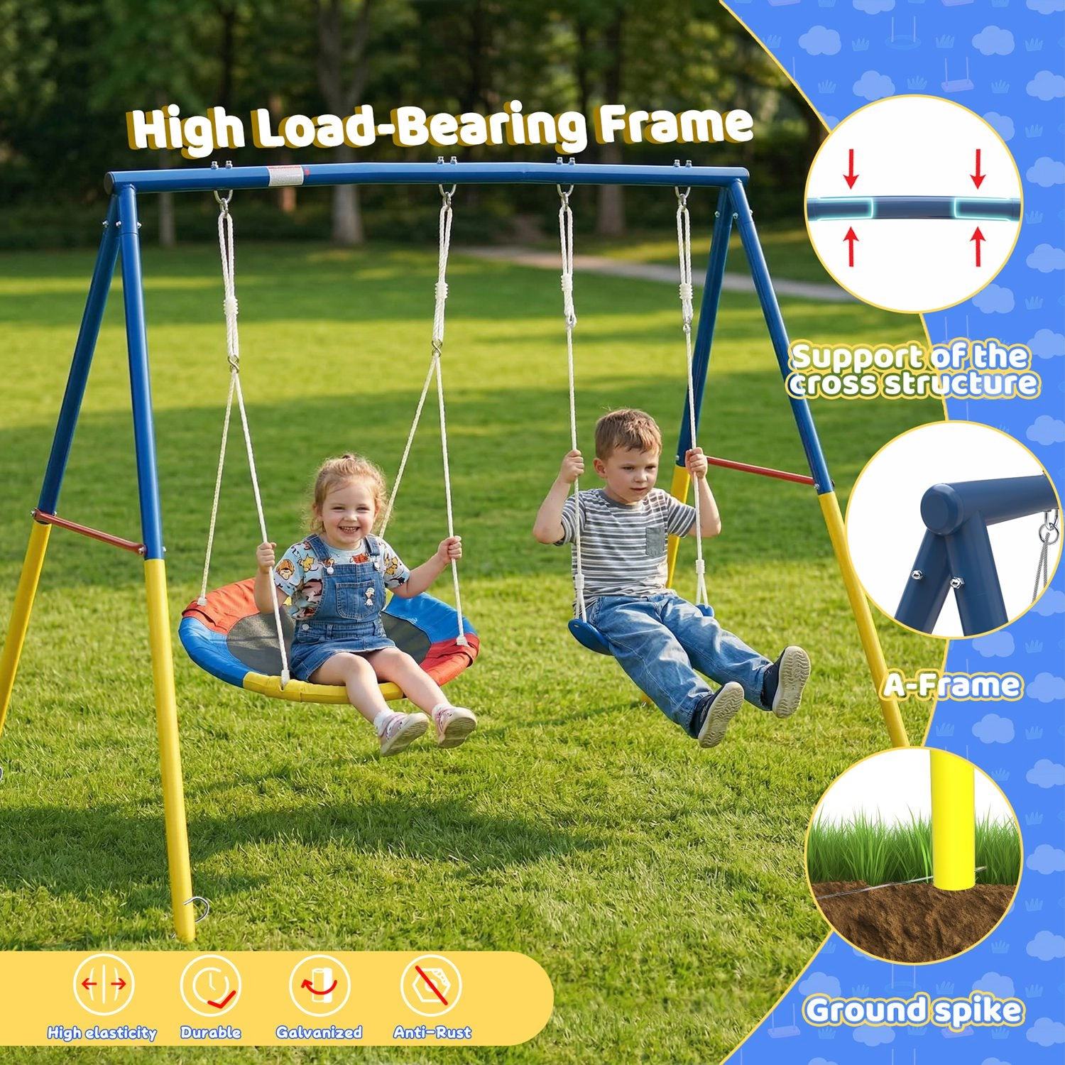 GBruno 2-in-1 A-Frame Metal Swing Set For Backyard