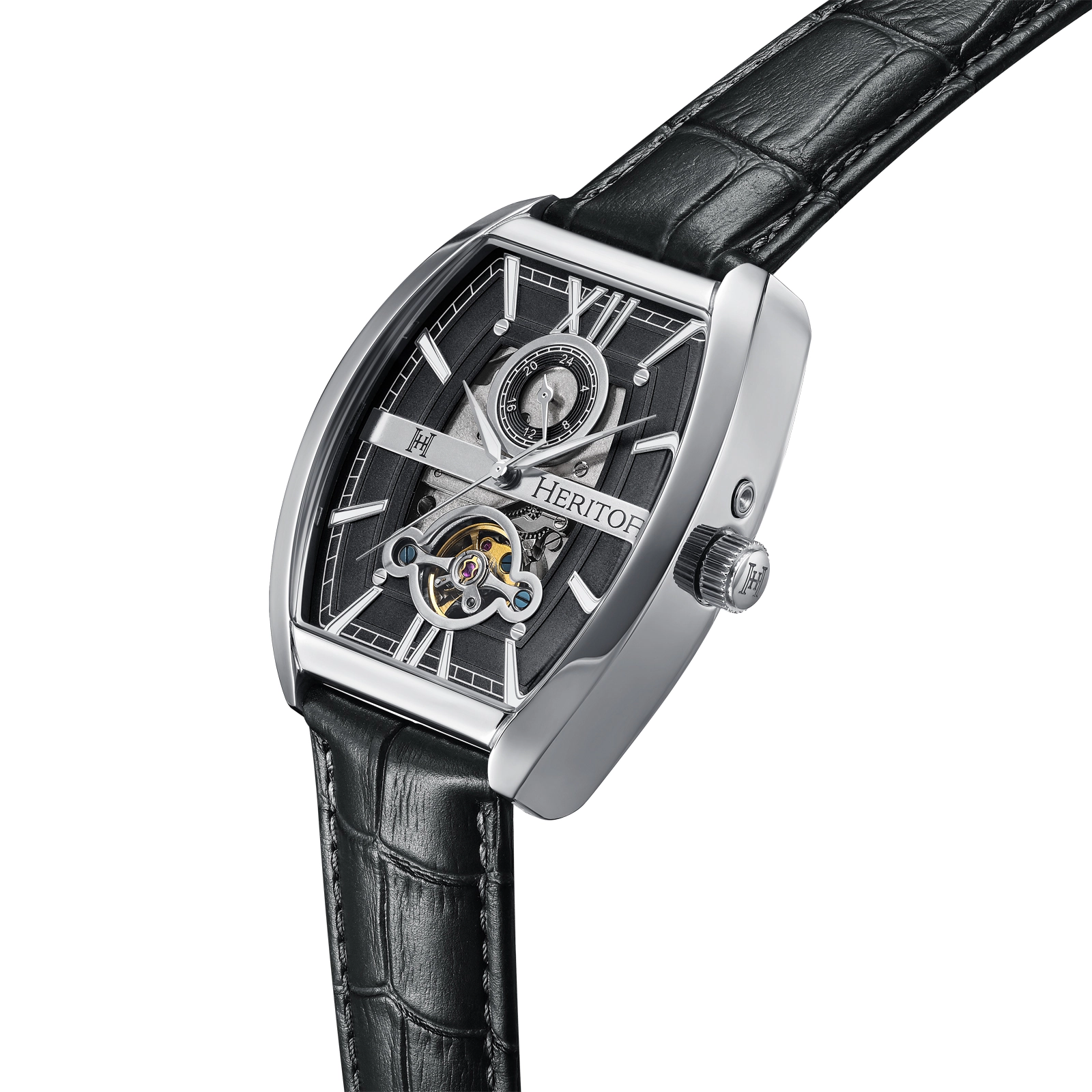 Heritor Automatic Masterson Semi-Skeleton Leather-Band Watch