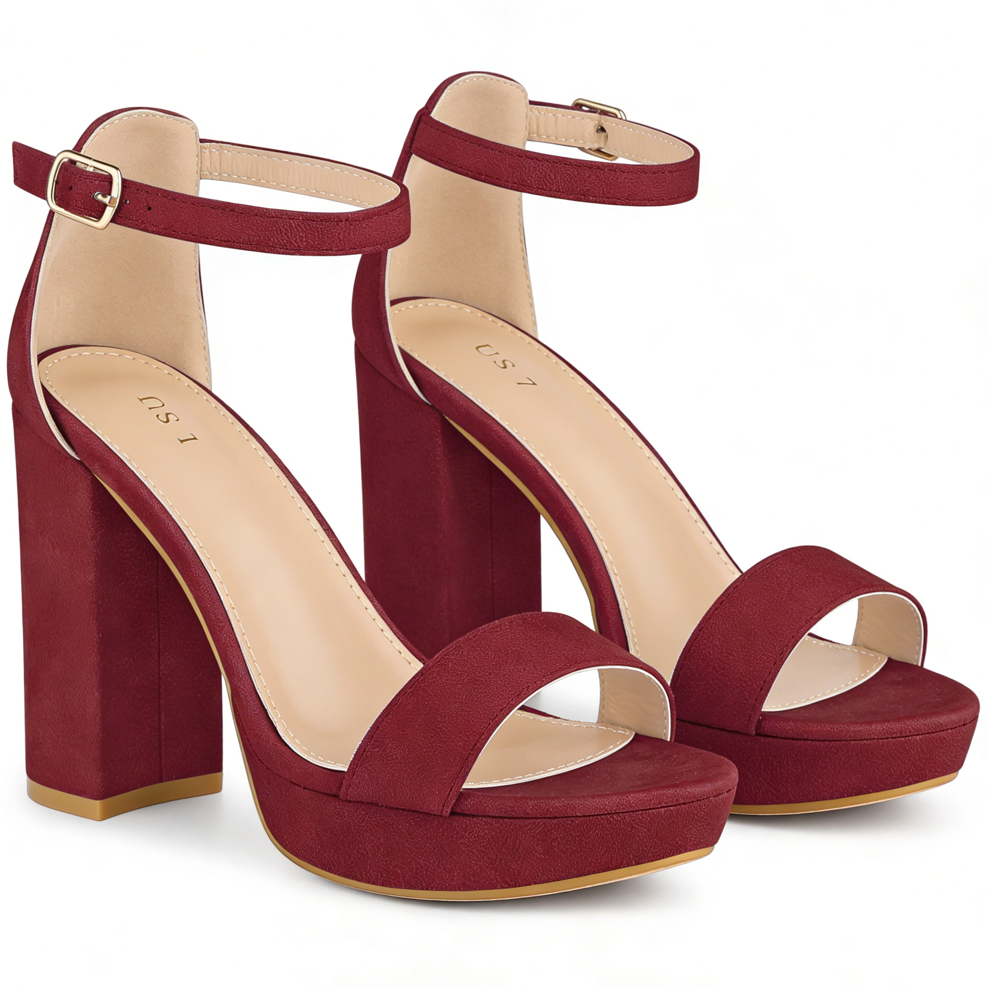 BLISSFUL STEP Women's Platform High Heels Ankle Buckle Strap Chunky Heel Sandals