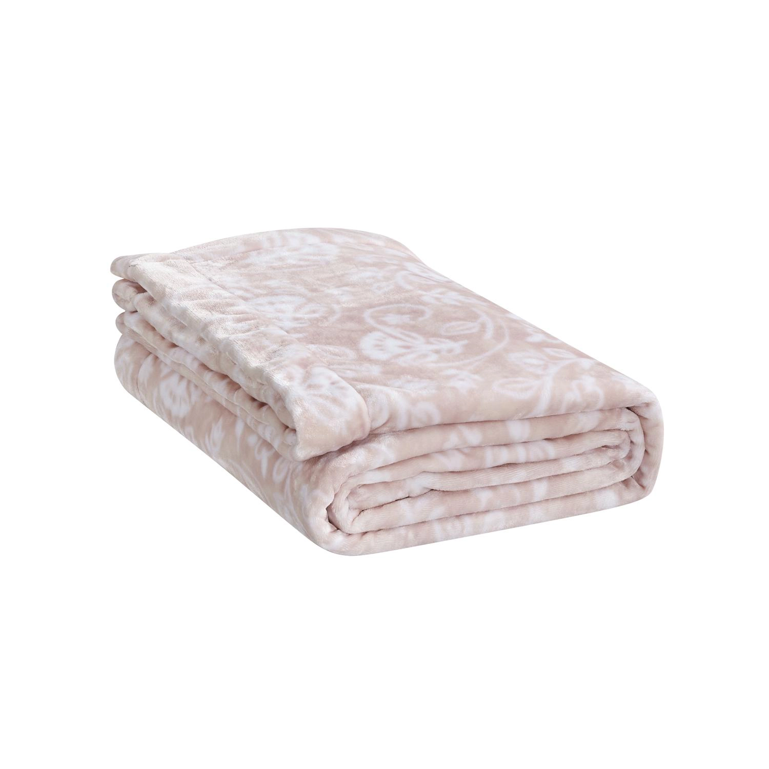Plazatex Rozetta 3 Pcs Machine Washable Blanket Full/Queen Pink & White