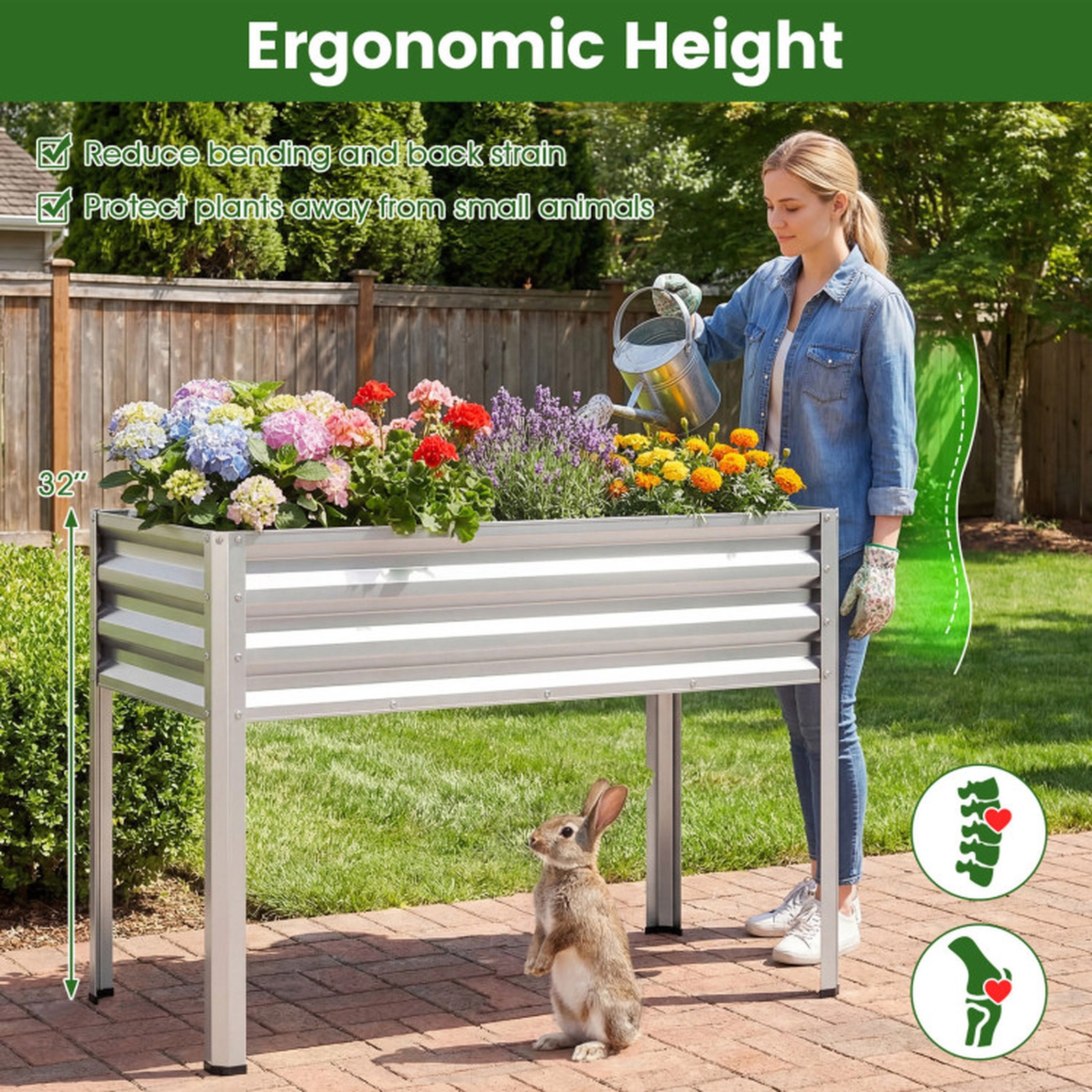 SUGIFT Set of 2 175-lb Capacity 5-cu ft Electro-Coated Metal Elevated Raised Garden Beds with Legs and Crossbars