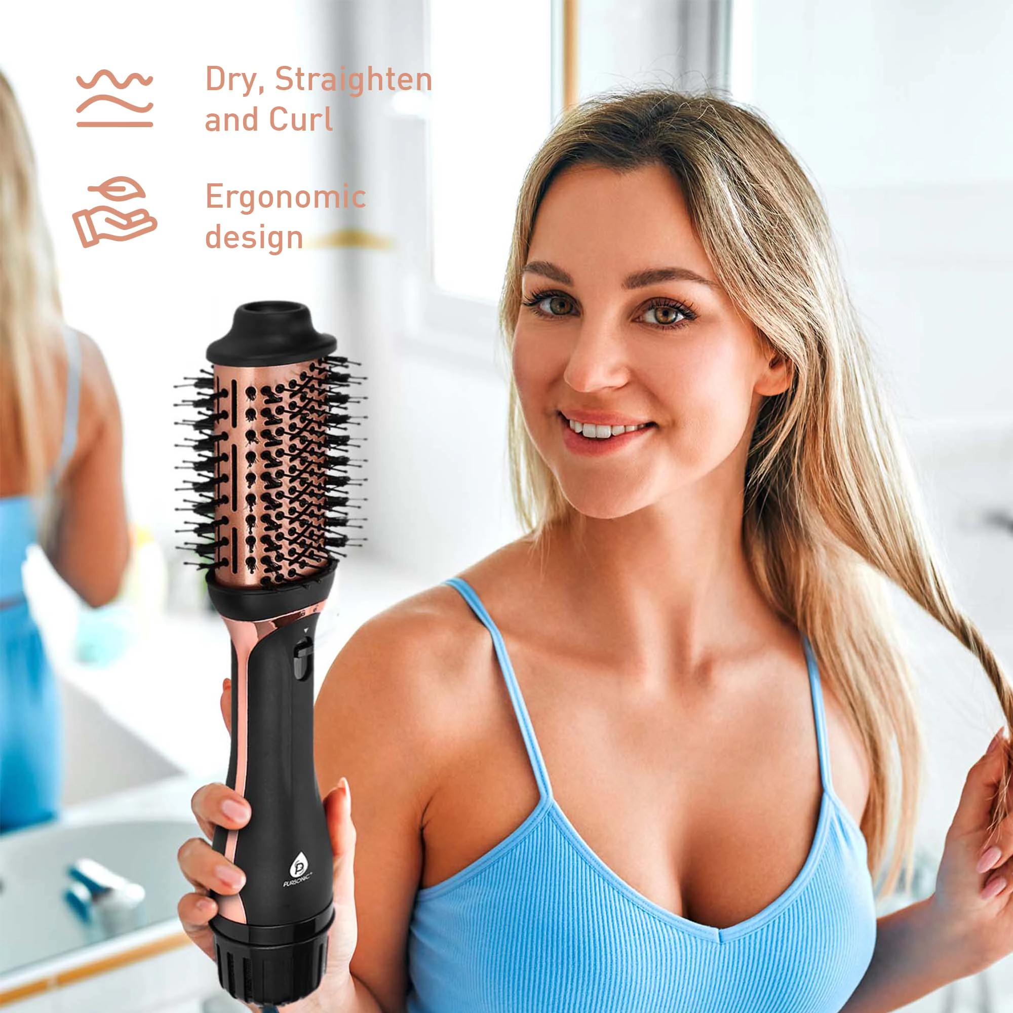 Pursonic Women's Beauty & Wellness Bundle – Coconut Oil, Castor Oil & 4-in-1 Hot Air Blower Brush Self-Care Gift Set