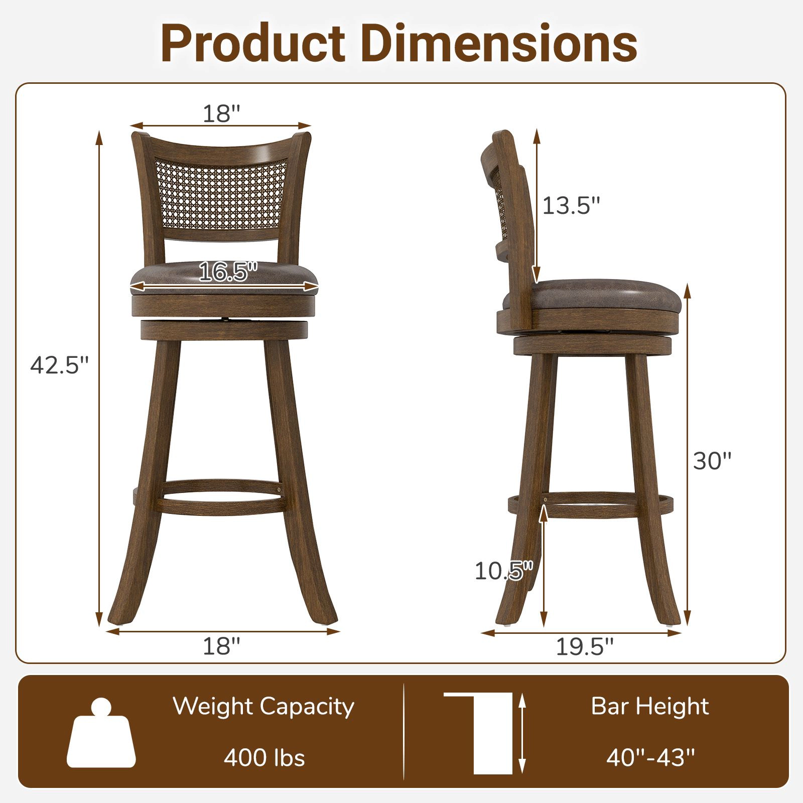 SlickBlue High Dining Chairs with Leathaire Seat, Footrest and Rattan Backrest