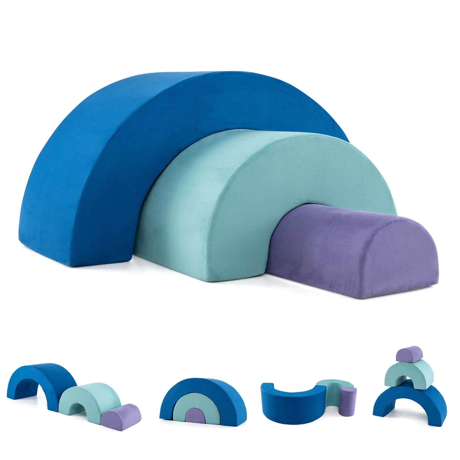 LJG Kids Rainbow Arc Climber Playset Foam Climbing Blocks with Machine Washable Covers