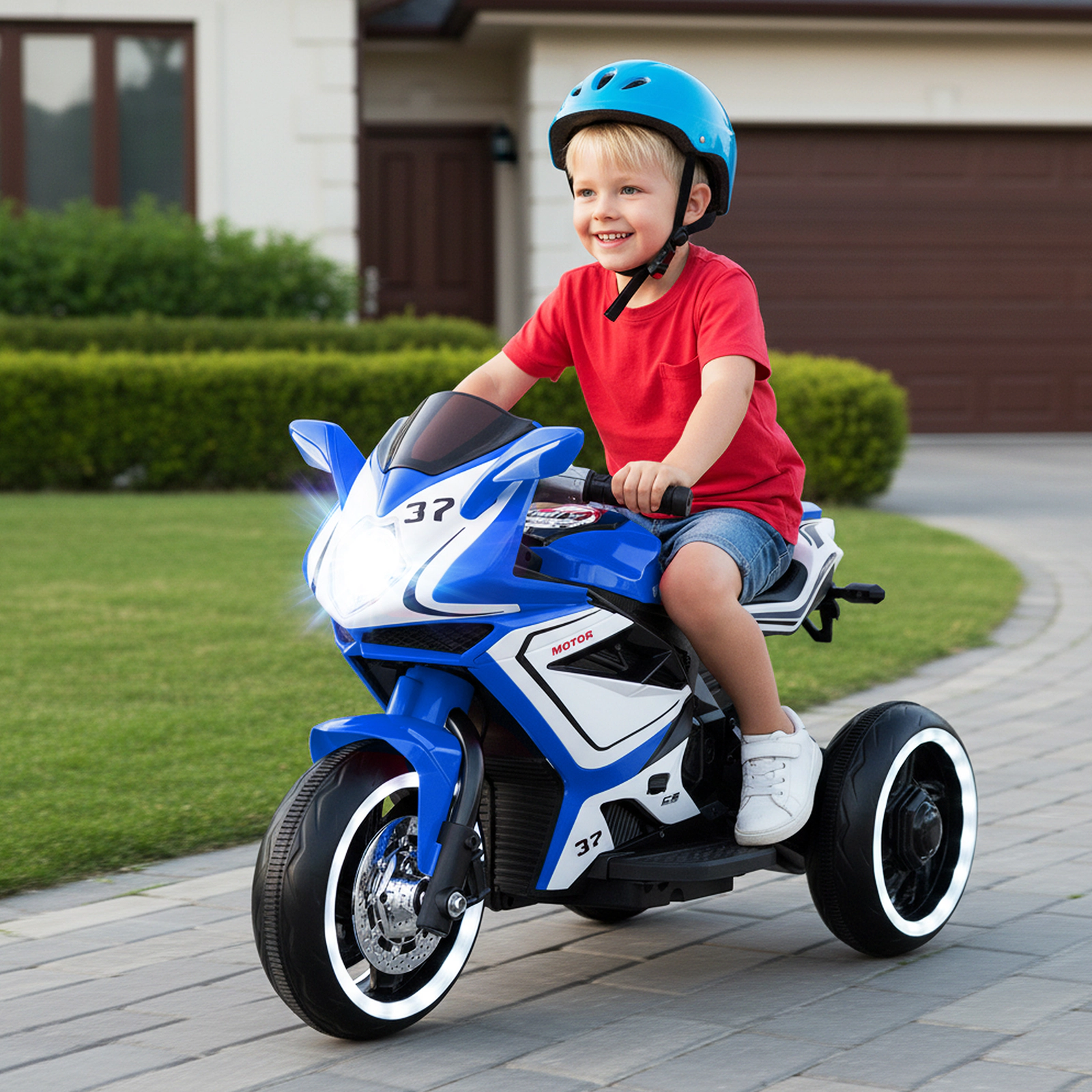 Kids Ride on Motorcycle 6V Battery Powered 3-Wheel Electric Motorbike LED Headlight Music USB Ages 3+ 66-lb Capacity