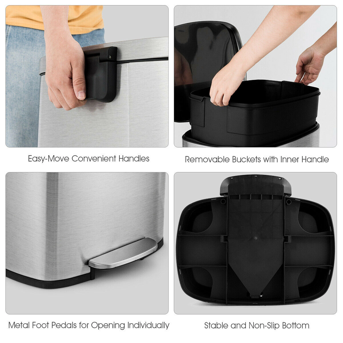 Hivvago 13.2 Gallon Stainless Steel Trash Garbage Can with Bucket