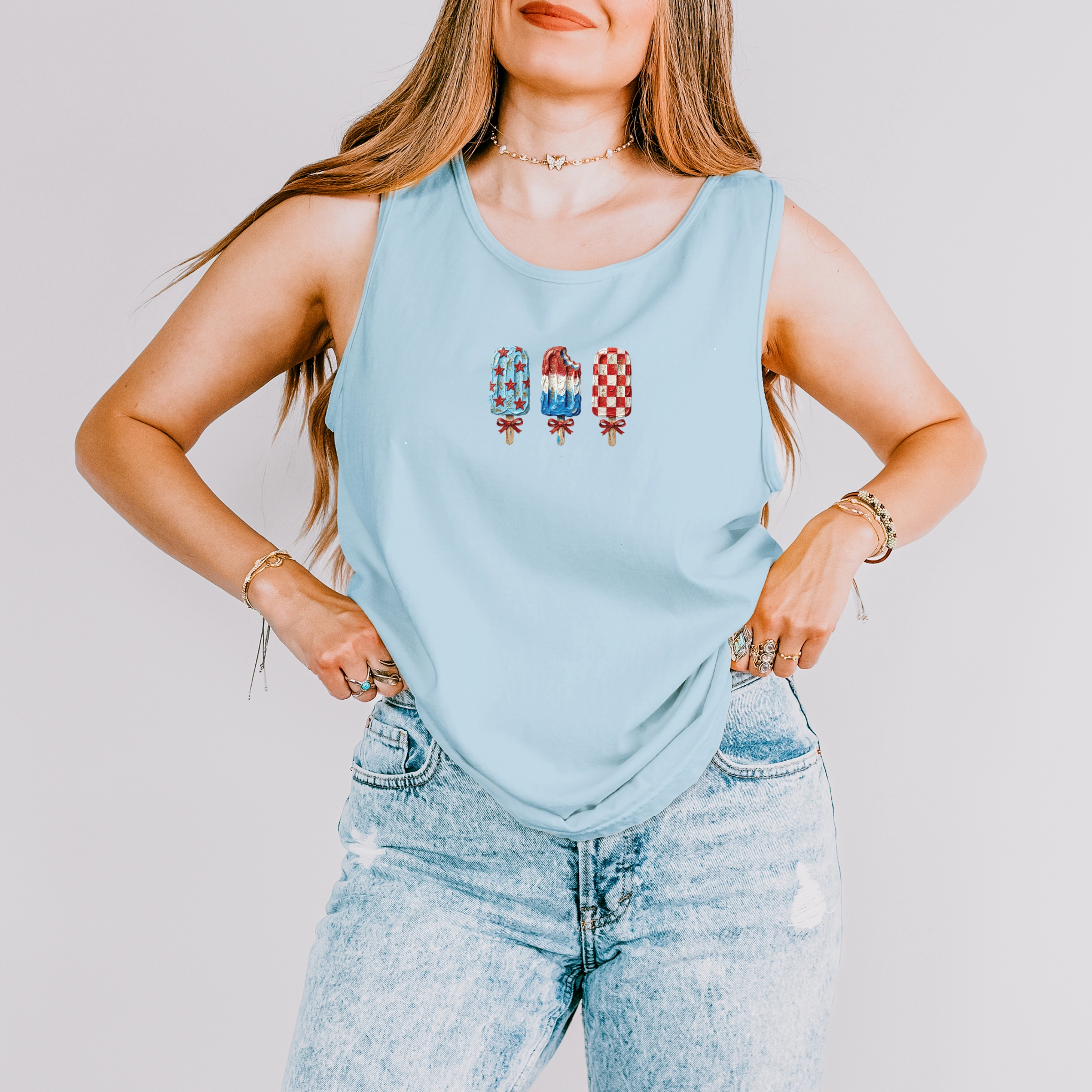 Simply Sage Market - Patriotic Popsicles Women's Garment Dyed Graphic Tank Top