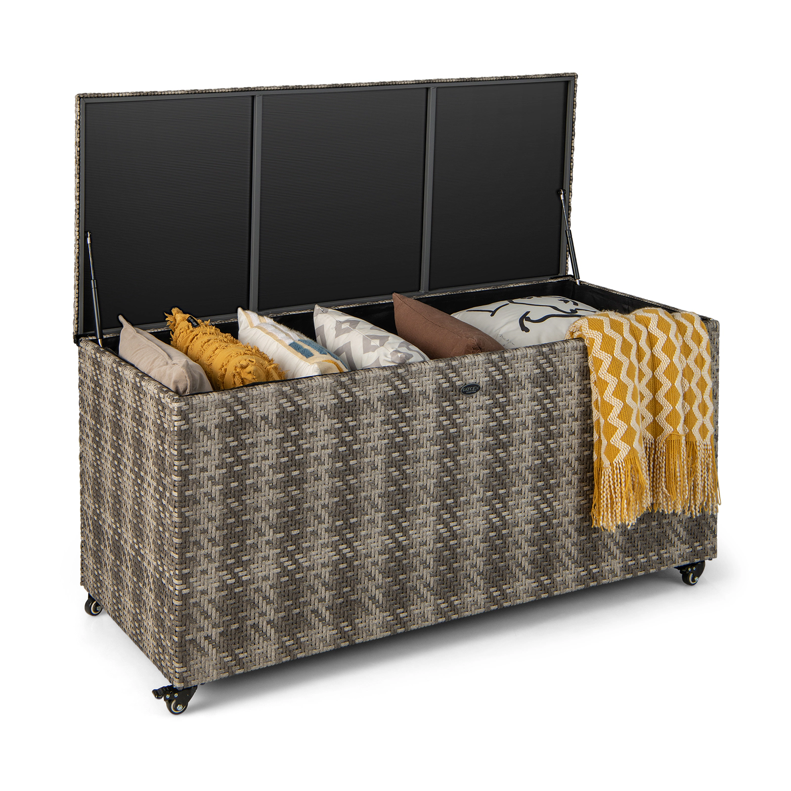 SUGIFT 96-Gallon 4 Wheels Waterproof Liner PE Wicker Outdoor Storage Box 52-in x 22-in x 25-in 35-lb Gray
