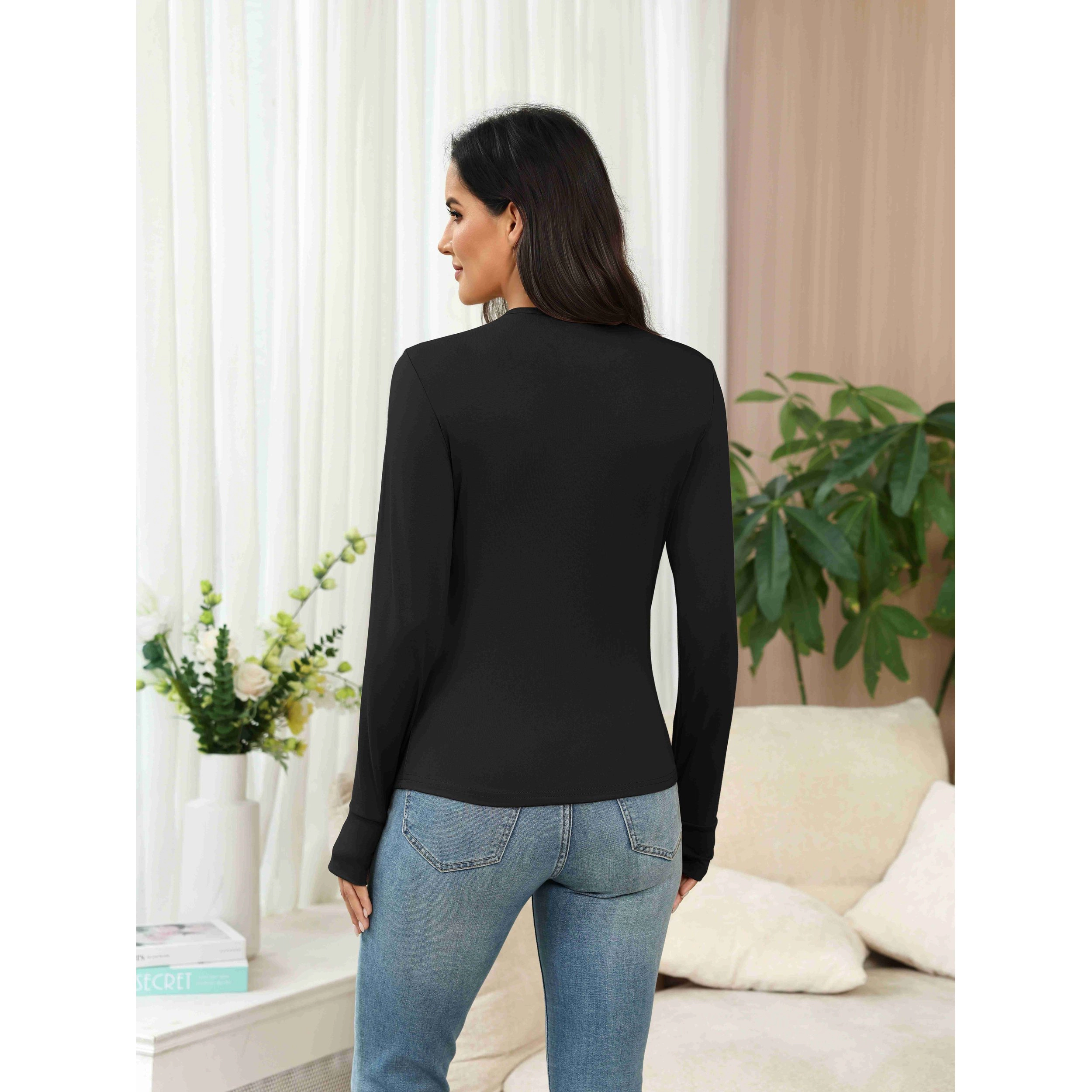 Ekouaer Women's Thermal Underwear Top Long Sleeve Base Layer with Thumbholes