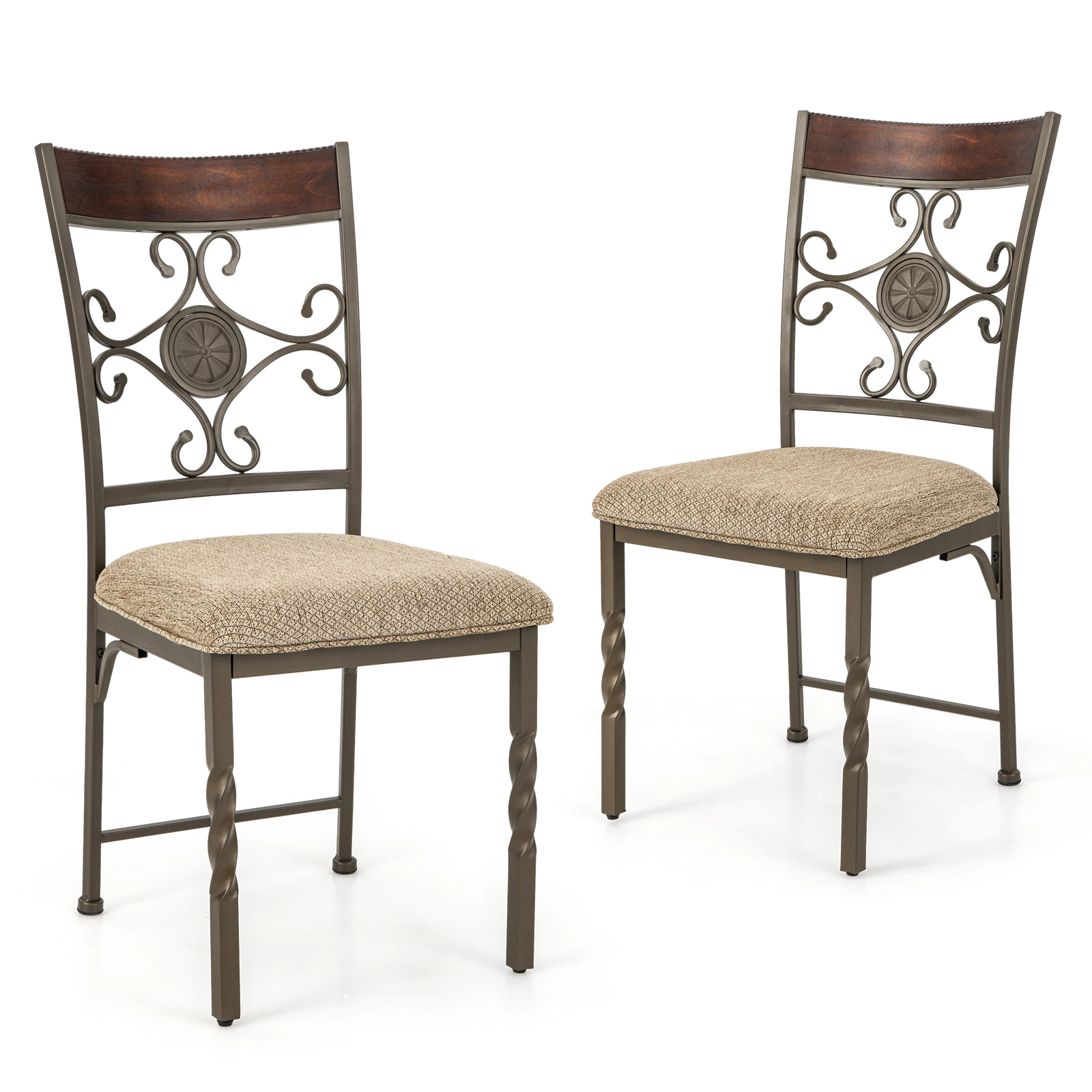 SUGIFT Set of 2 Brown Armless Dining Chairs with Scrolled Metal Back 23-in W 38-in H 330-lb Per Chair