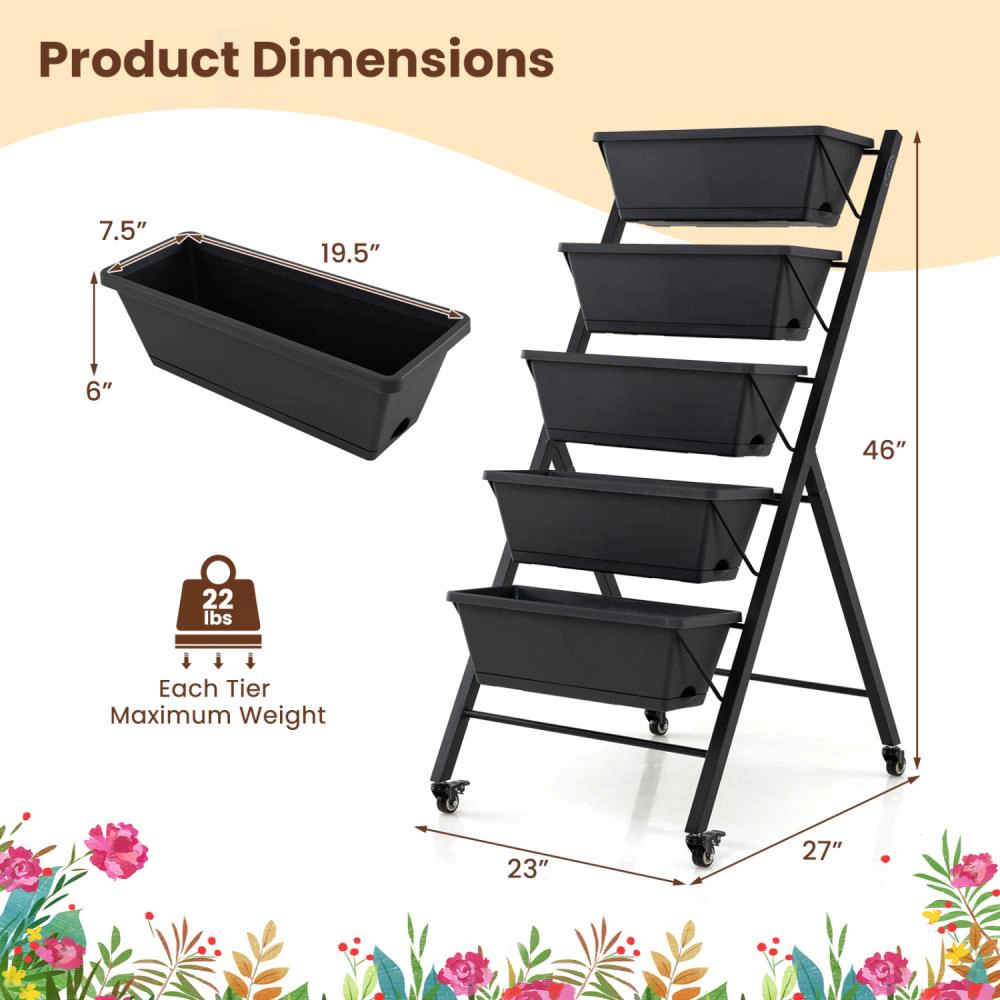 Hivvago 5-Tier Vertical Raised Garden Bed with Wheels for Backyard
