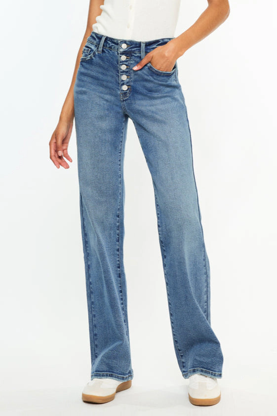 KanCan Women's Essentials High Rise Comfort 90's Flare Jeans Darlene