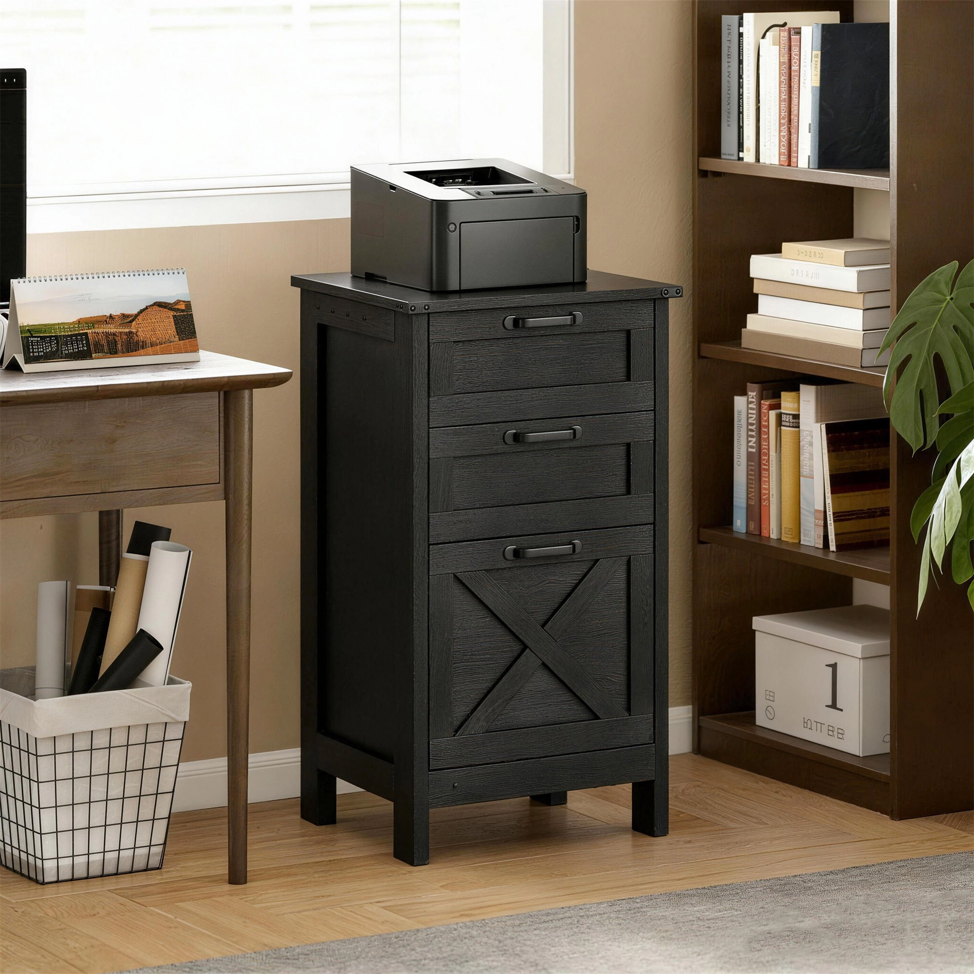 HONGGE Vertical File Cabinet with 2 Drawers Rustic Farmhouse Office Storage for A4 Letter