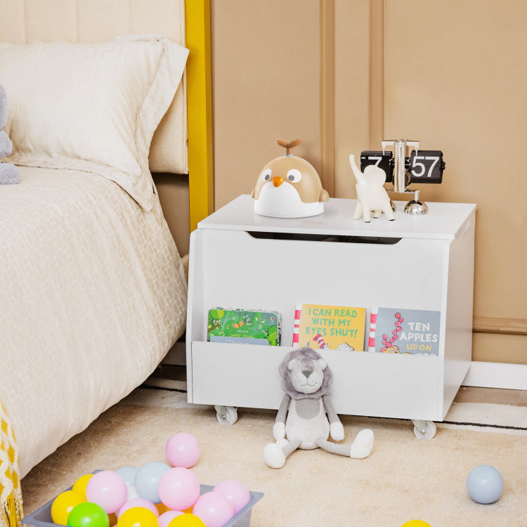 Hivvago Wooden Mobile Toy Storage Organizer with Bookshelf and Lockable Wheels
