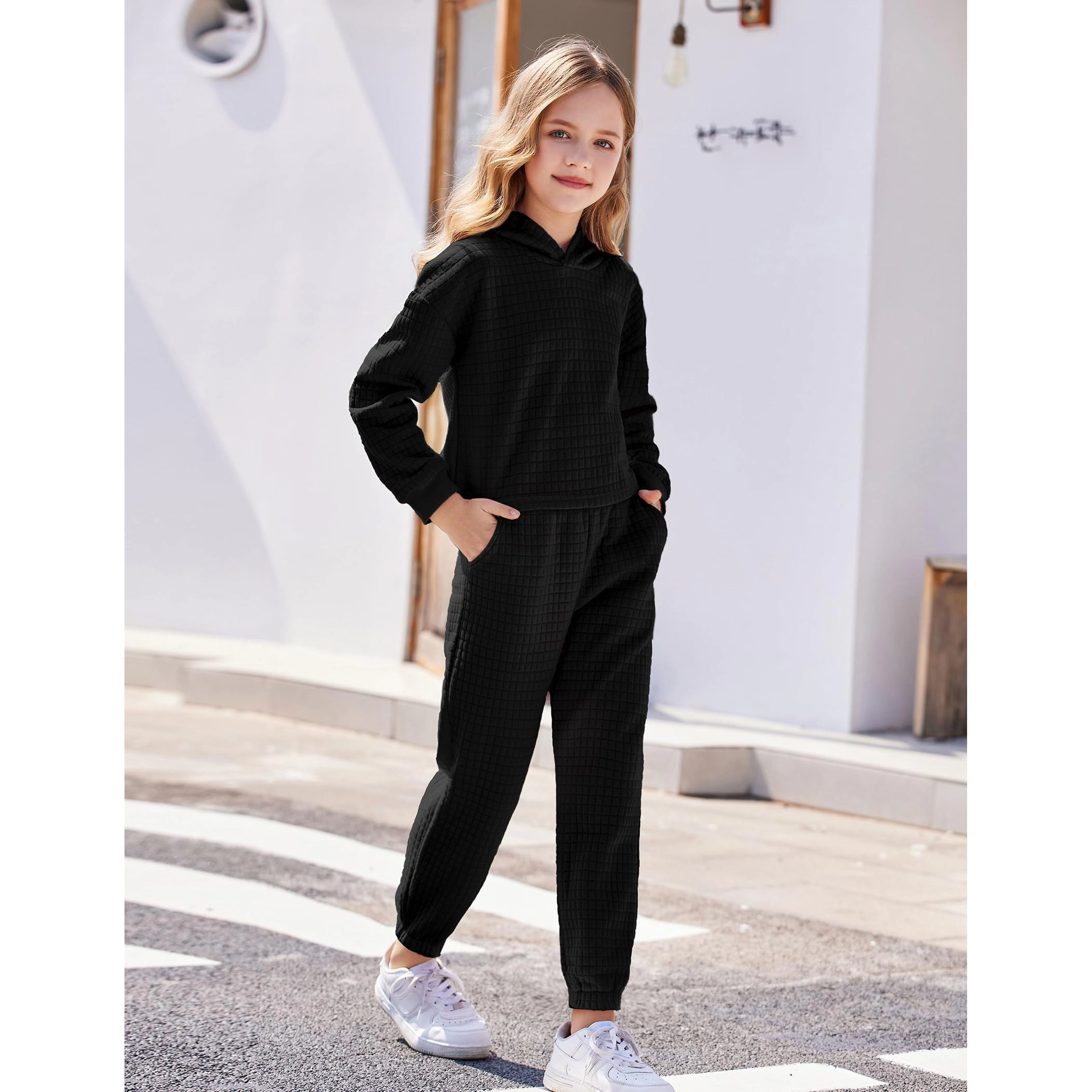 Arshiner Kids Sweatsuit Piece Outfit Waffle Kint Long Sleeve Sweatshirt Hoodies And Sweatpants