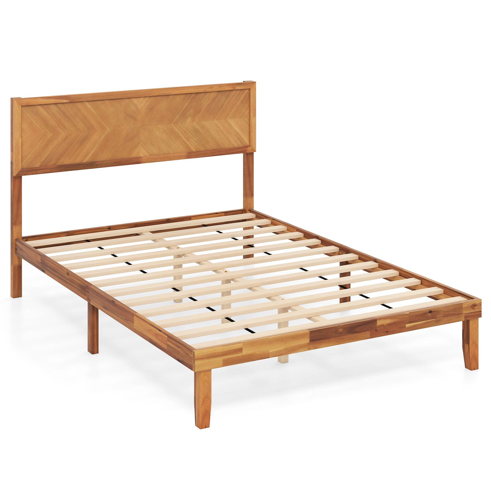 SlickBlue Wooden Platform Bed Frame with Headboard and Slats