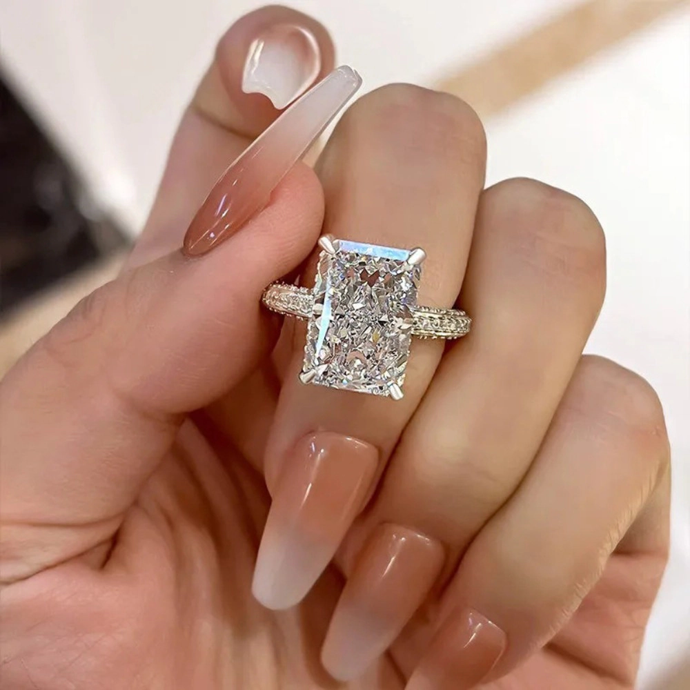 Wardrobe Whimsy Radiant Cut Cubic Zirconia Pave Split‑Shank Engagement Ring