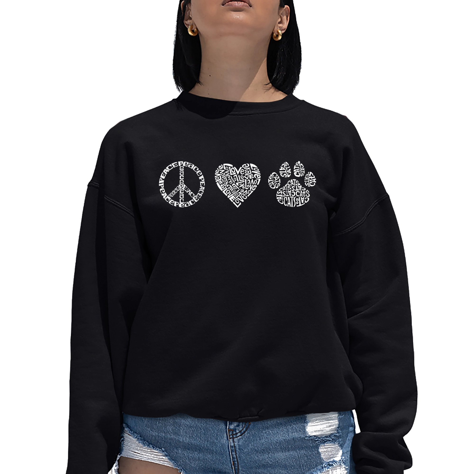 LA Pop Art Peace Love Cats - Women's Word Crewneck Sweatshirt
