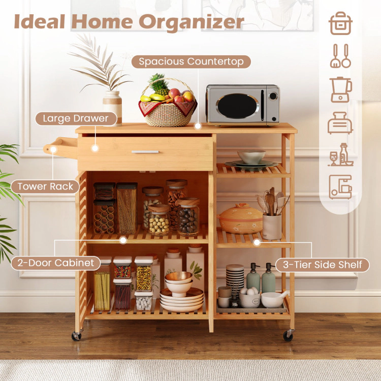 Hivvago Bamboo Kitchen Workstation with Rolling Cart Design
