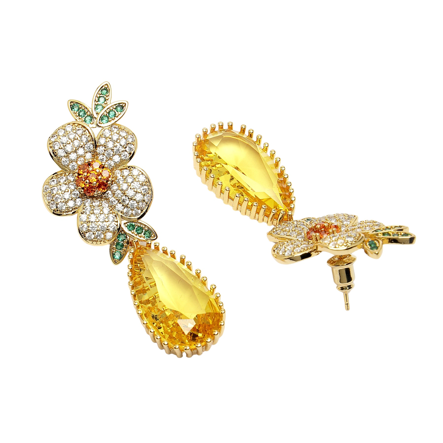 AGP PARIS Womens Diva Collection Beautiful Floral Zirconia Drop Earrings