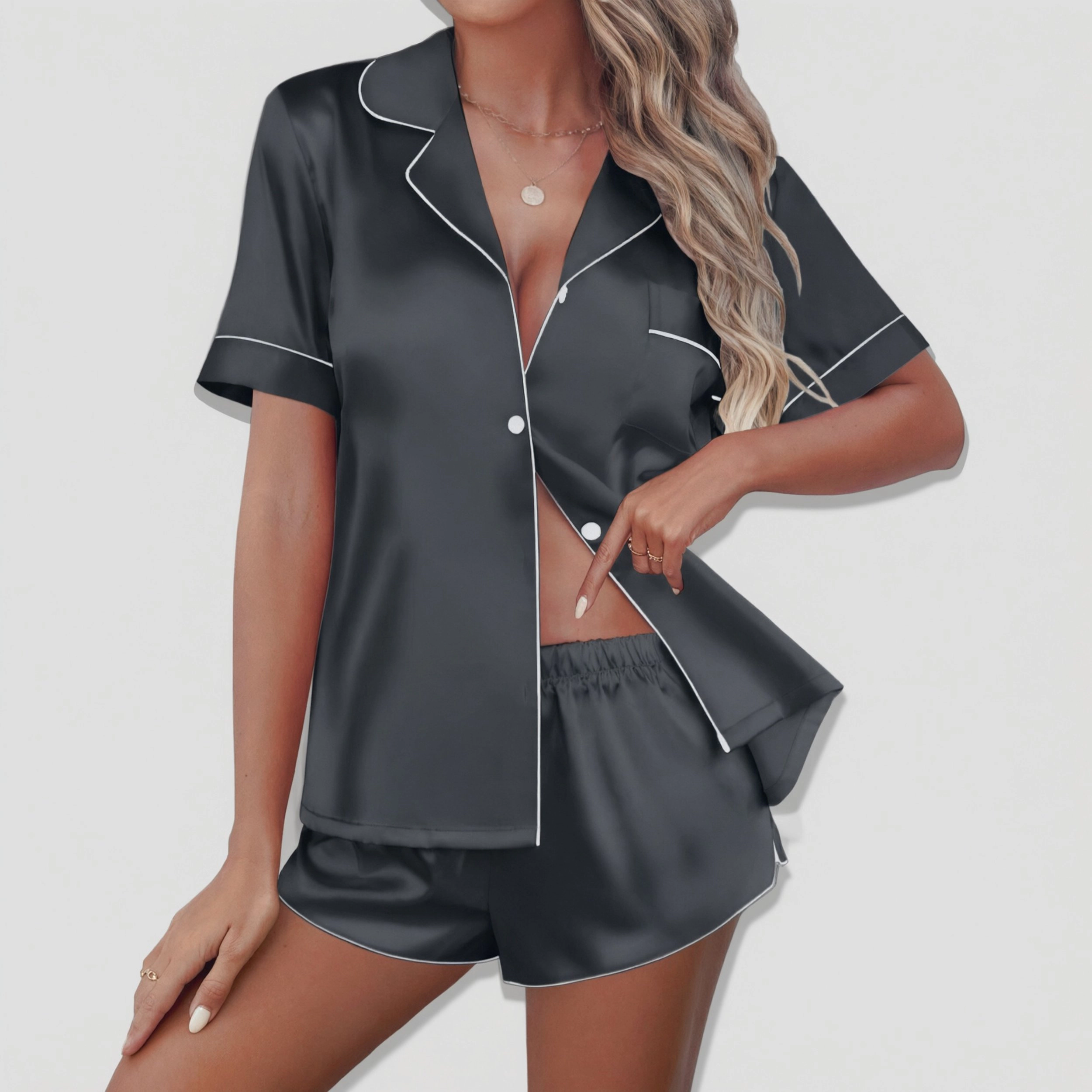 Ekouaer Womens Pajamas Short Sleeve PJS Shorts Set Soft Button Down Sleepwear 2 Piece