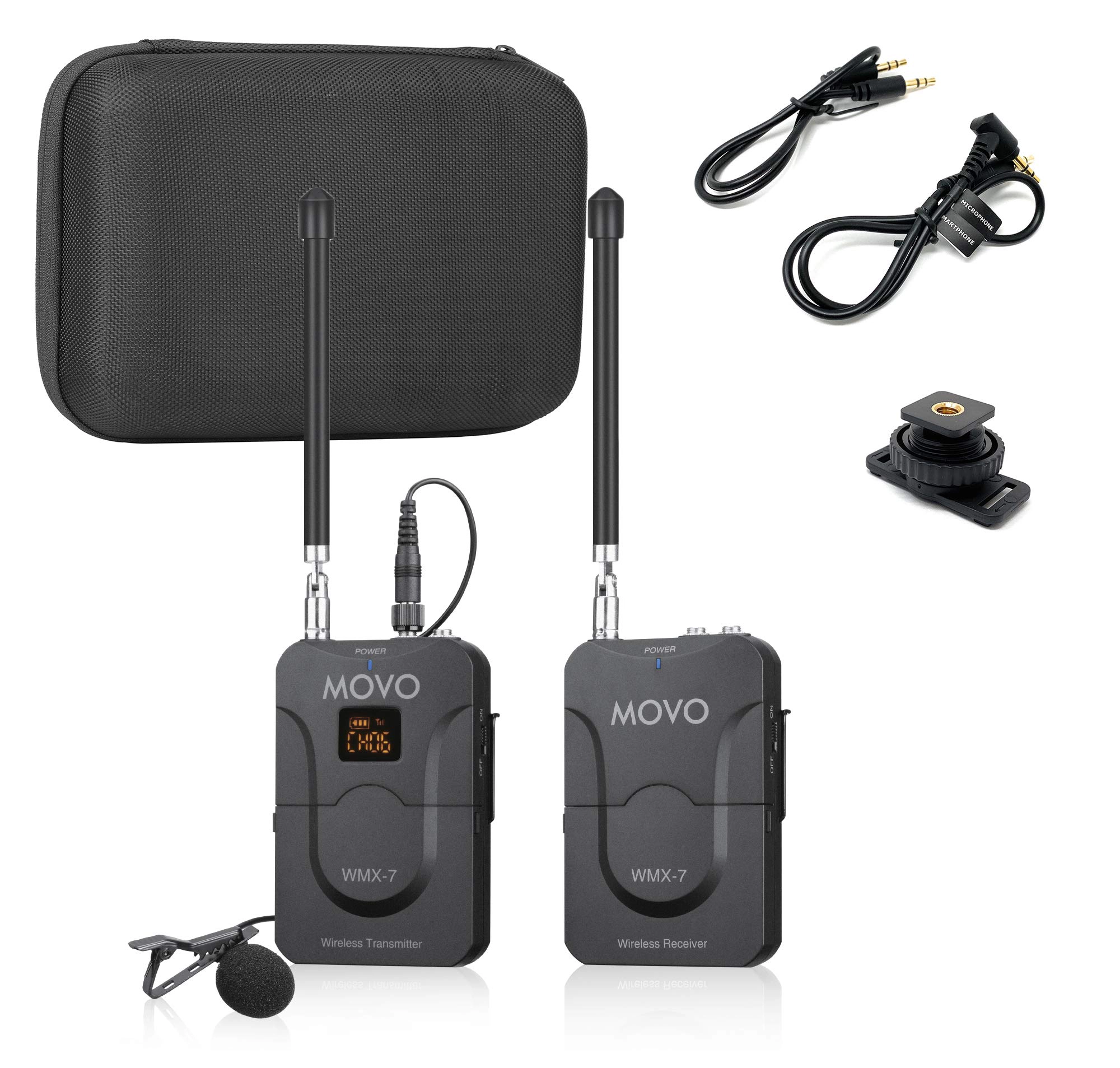 Movo WMX-7 VHF 12-Channel Wireless Lavalier Microphone System Compatible with DSLR Cameras Camcorders Smartphones