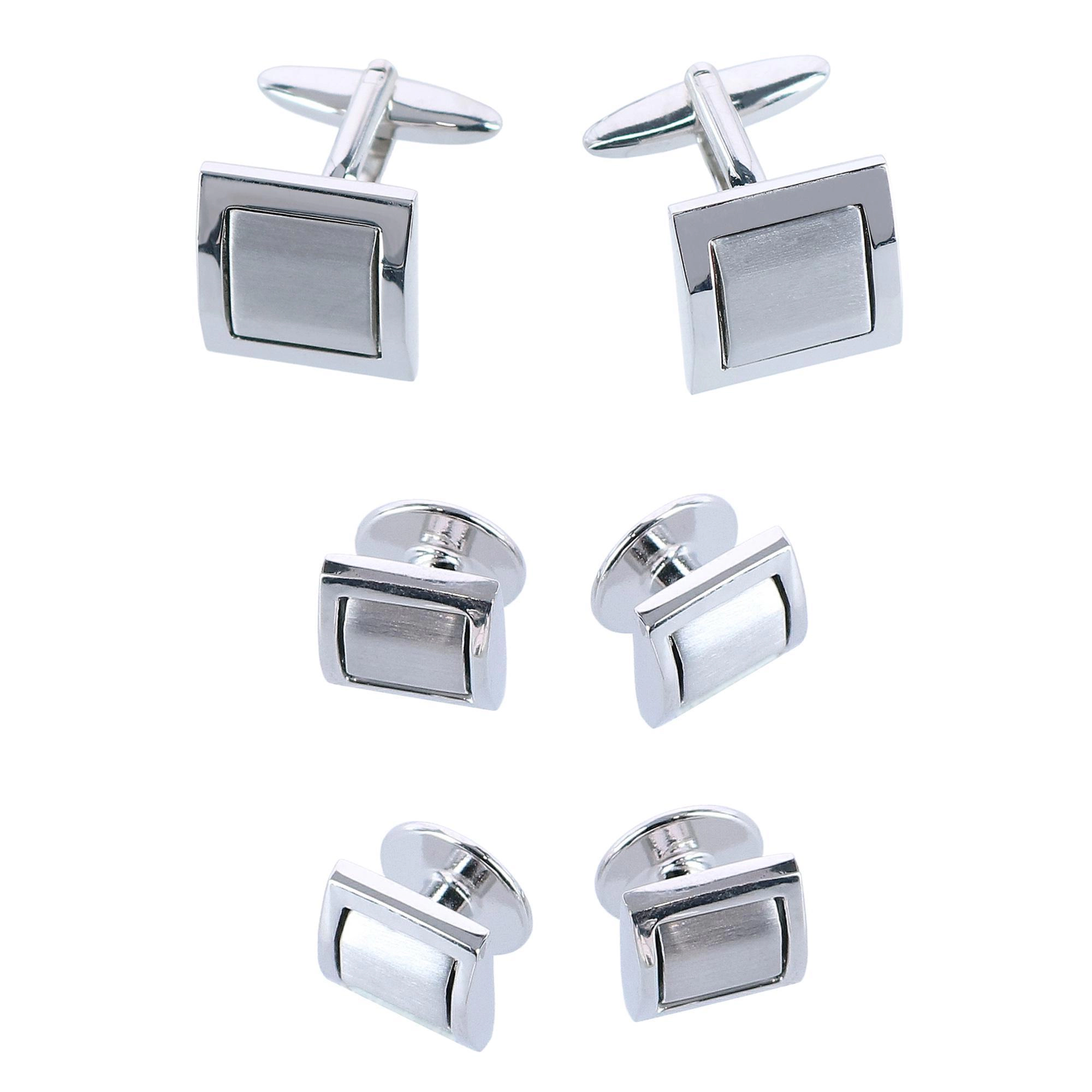 Trafalgar Plaza Square Rhodium Over Brass Set (Cufflinks & Tuxedo Studs)
