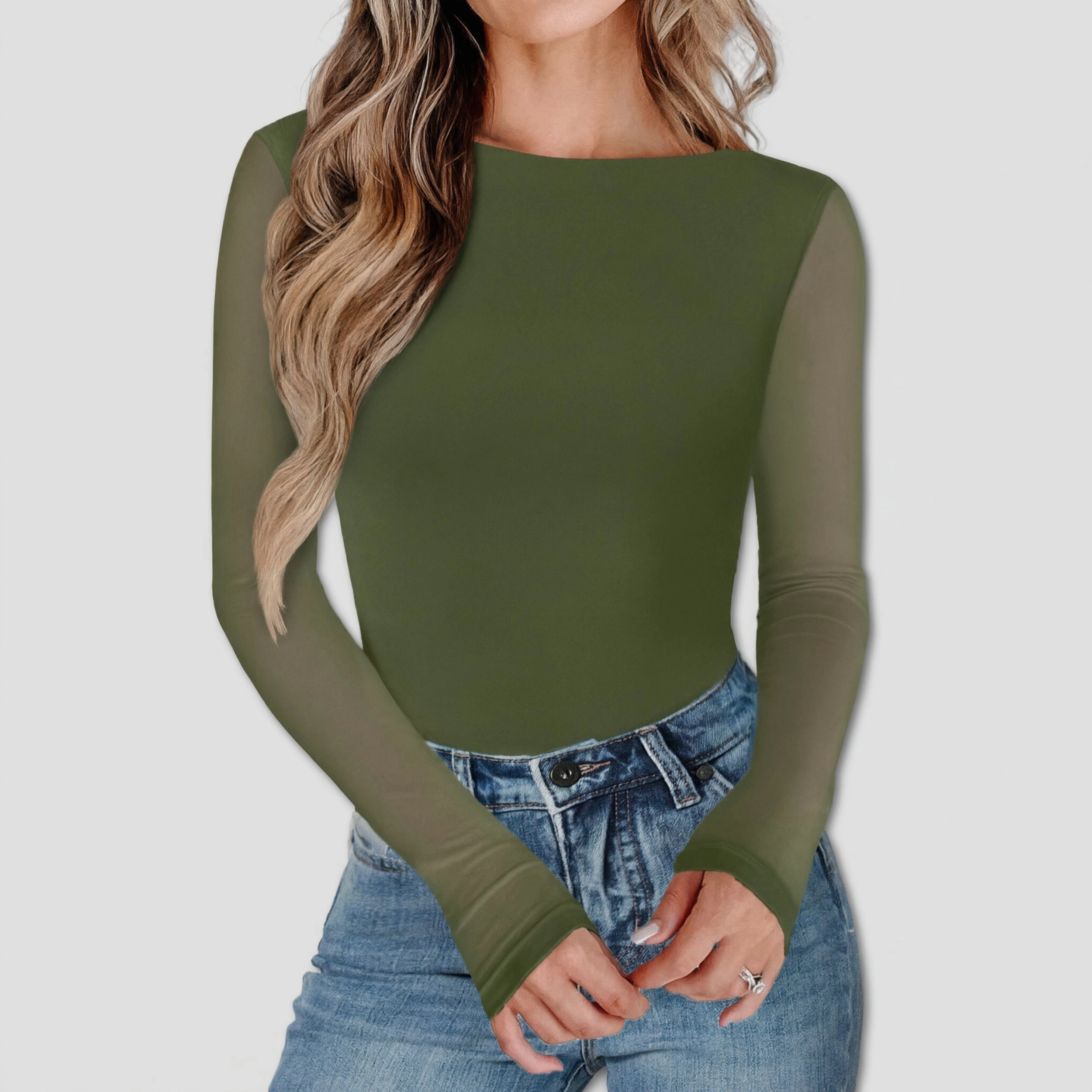 Avidlove Women's Boat Neck Mesh Double Lined Long Sleeve Bodysuit Leotard
