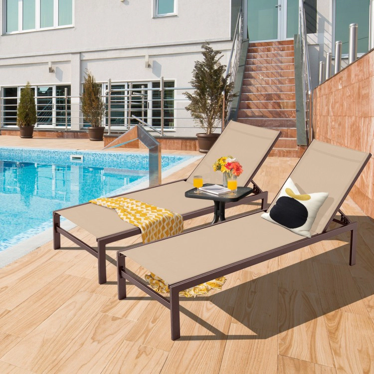 SUGIFT Rustproof Aluminum Frame and Non-Scratch Feet Brown 6-Position Chaise Lounge Chair