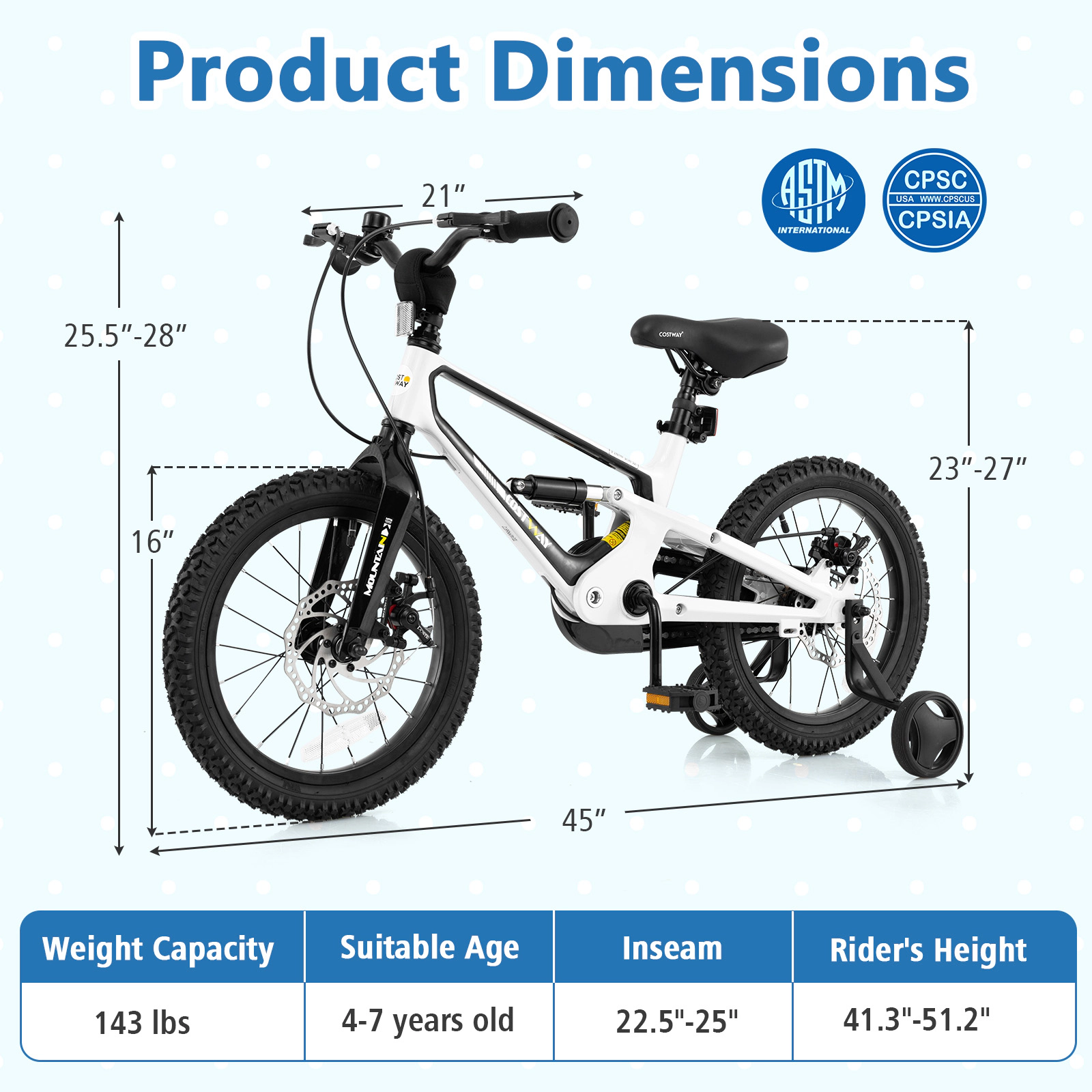LJG 16 Inch Kids Bike Magnesium Alloy Bicycle Adjustable for Aged 4 to 7-16 Inches