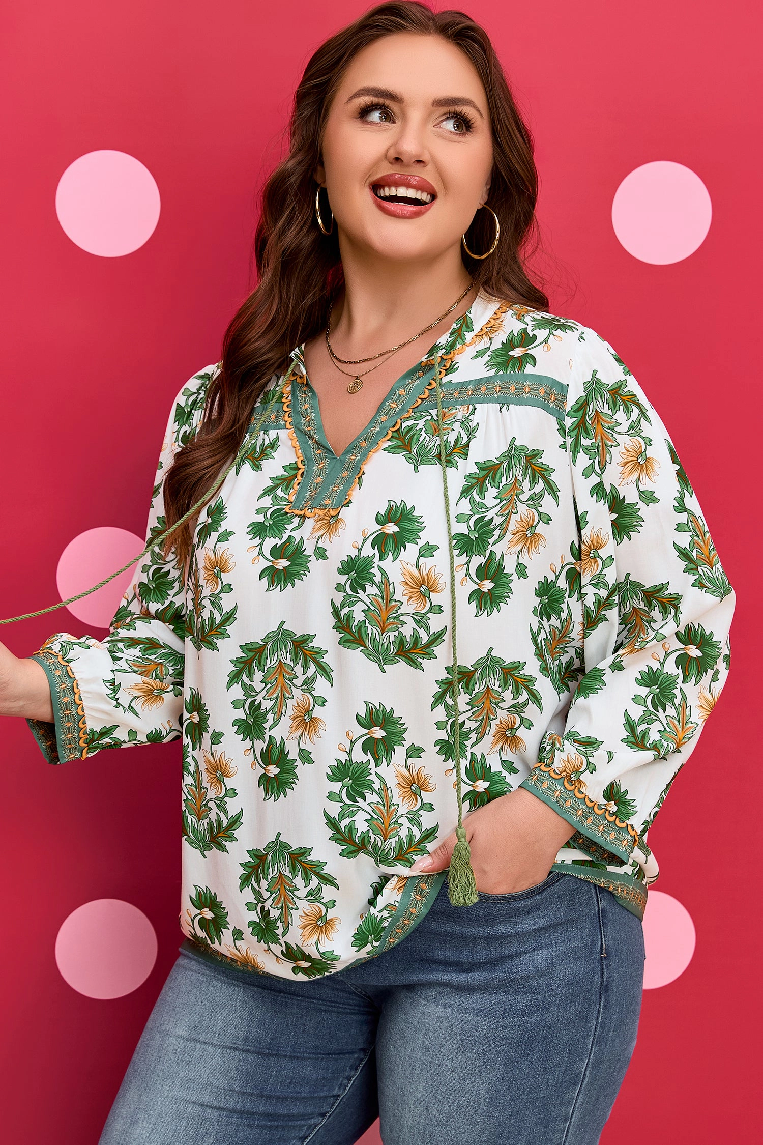 Threaded Pear Women's Kira 3 4 Sleeve PLUS Blouse
