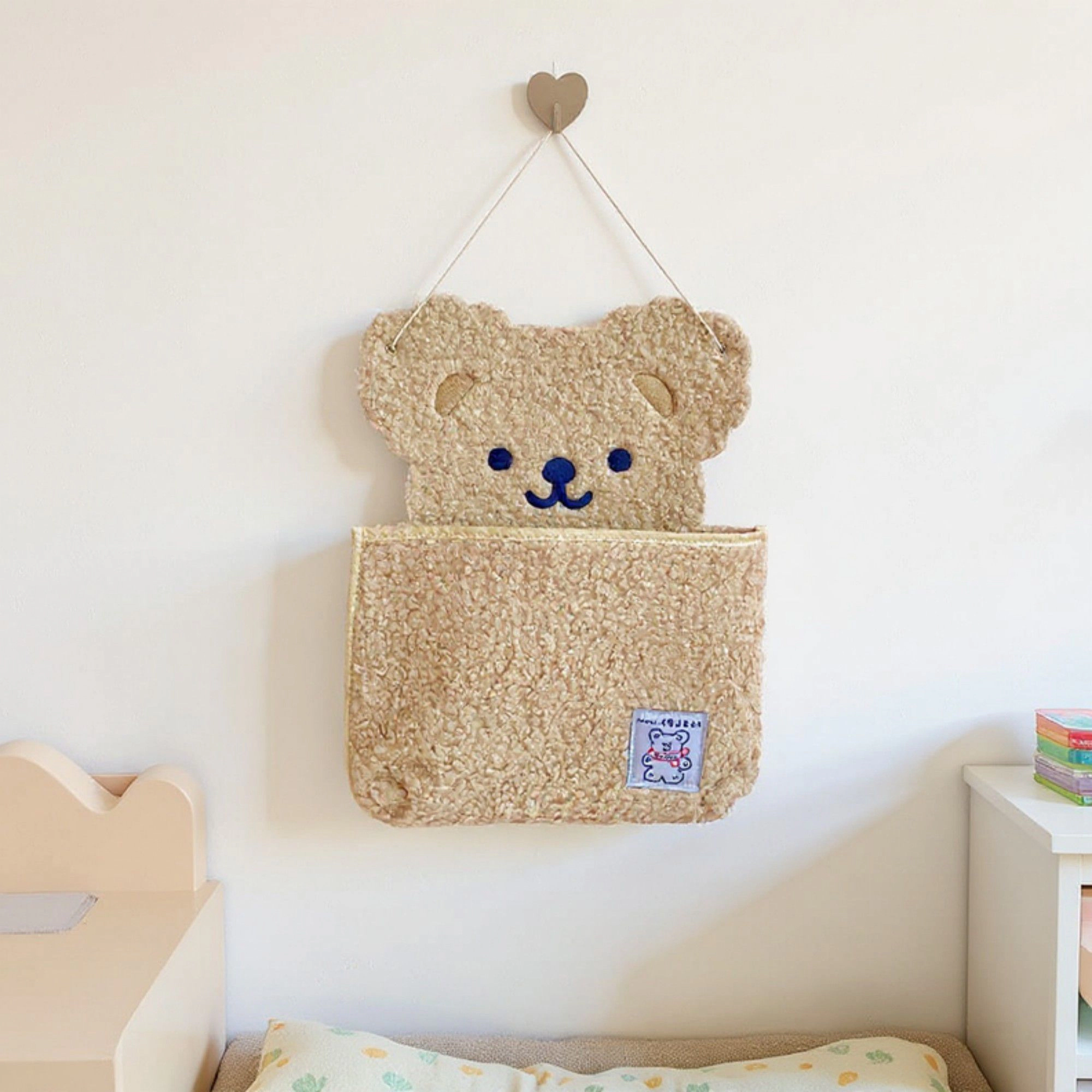 Alilang Women Plush Bear Wall Pocket Organizer with Hanging Loop and Front Storage Pouch
